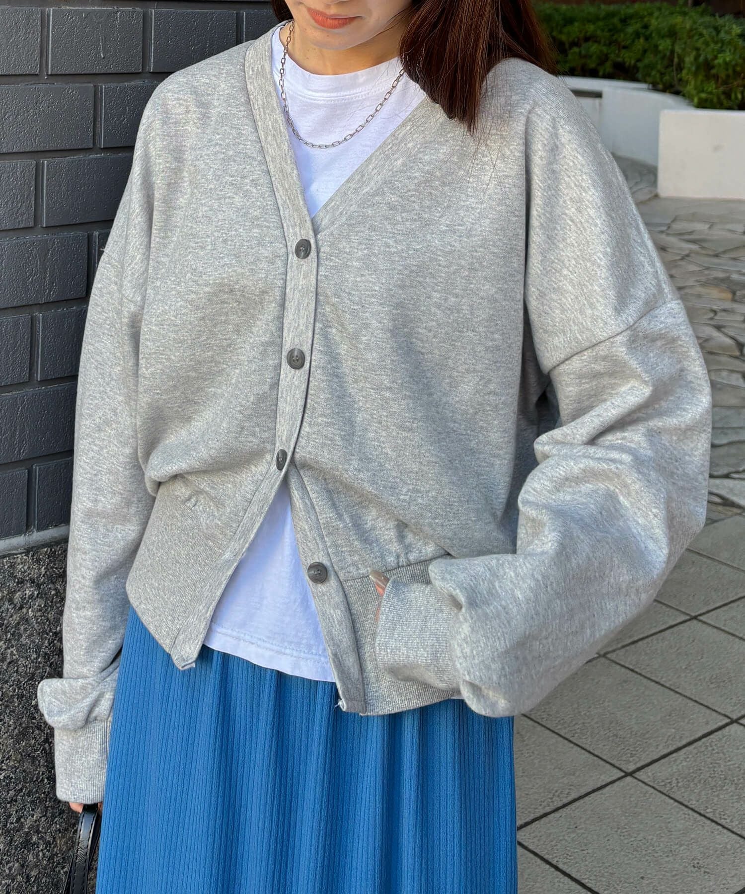 Vネックスウェットカーディガン | V neck sweat cardigan (isook select)