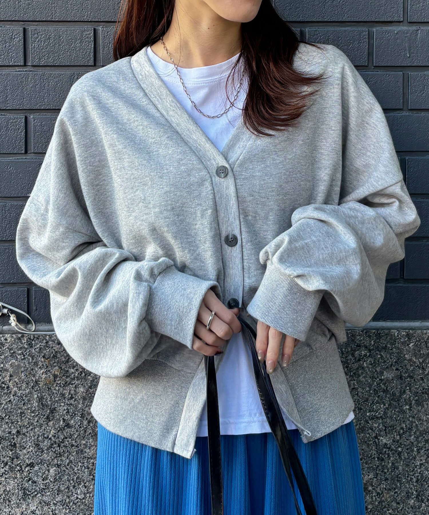 Vネックスウェットカーディガン | V neck sweat cardigan (isook select)