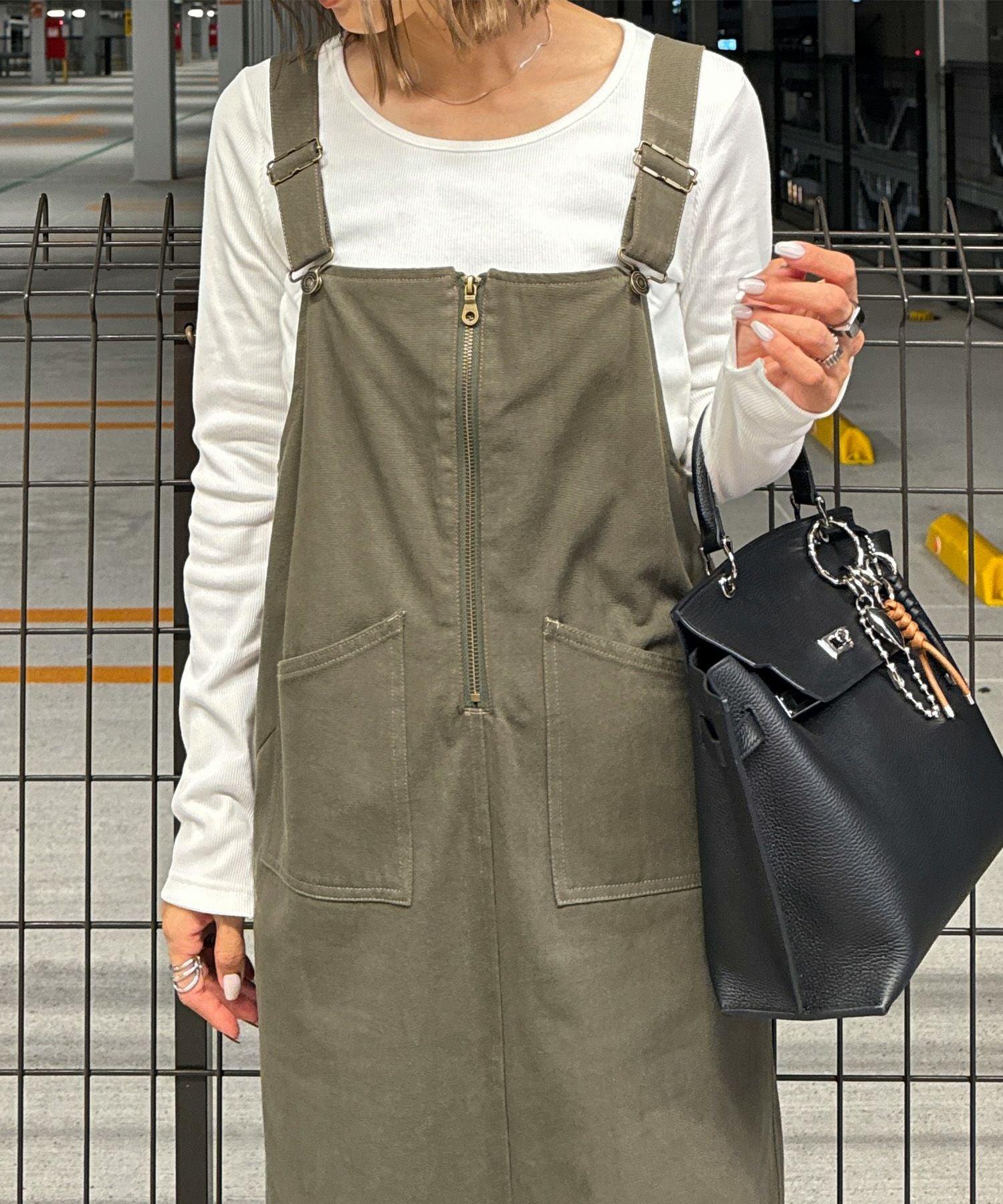 ハーフジップロングジャンパースカート | Half zip long jumper skirt