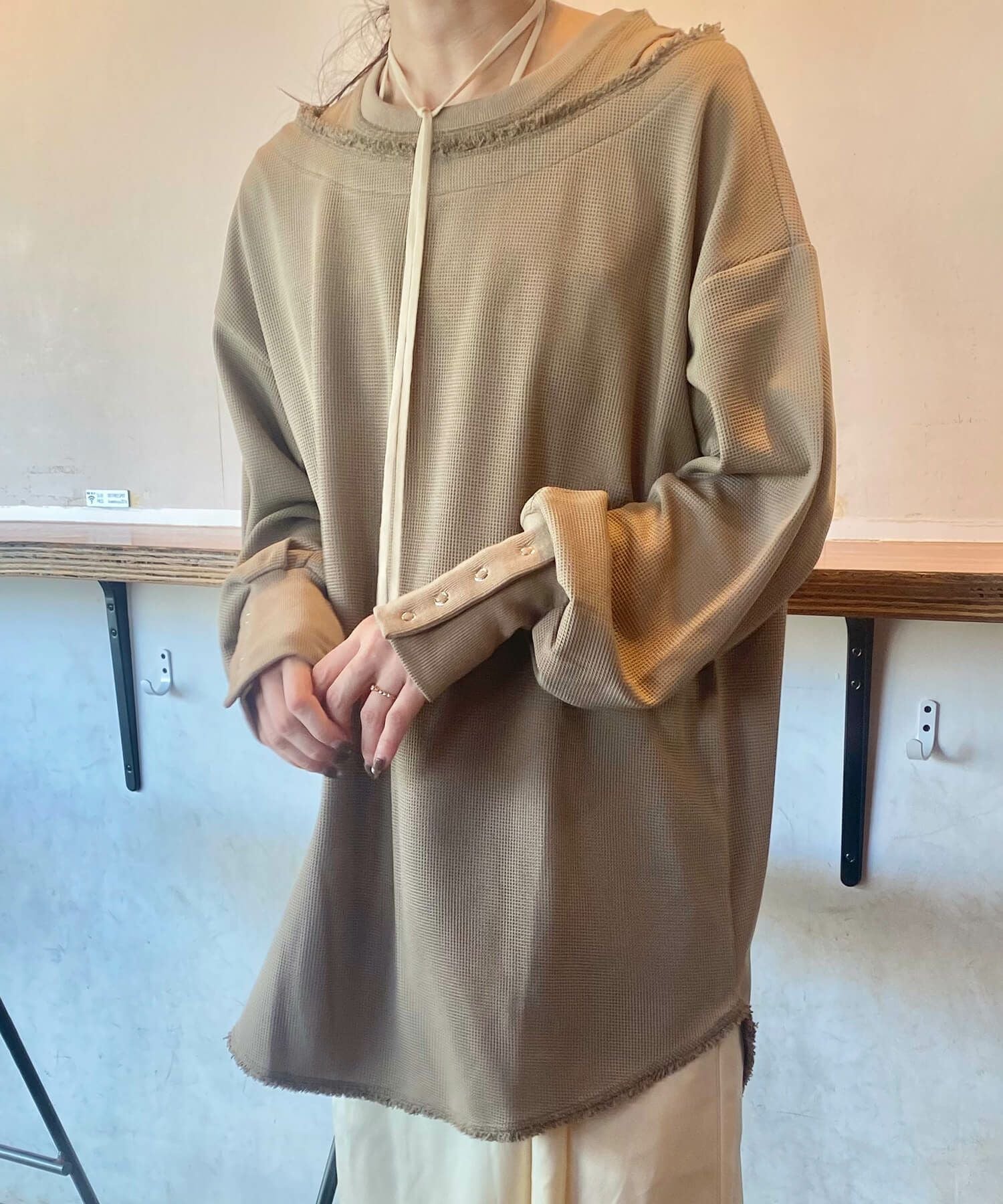 レイヤードデザインワッフルトップス | Layered design waffle top