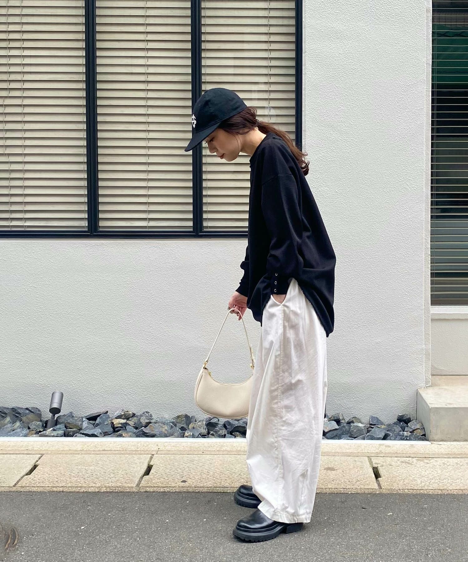 レイヤードデザインワッフルトップス | Layered design waffle top