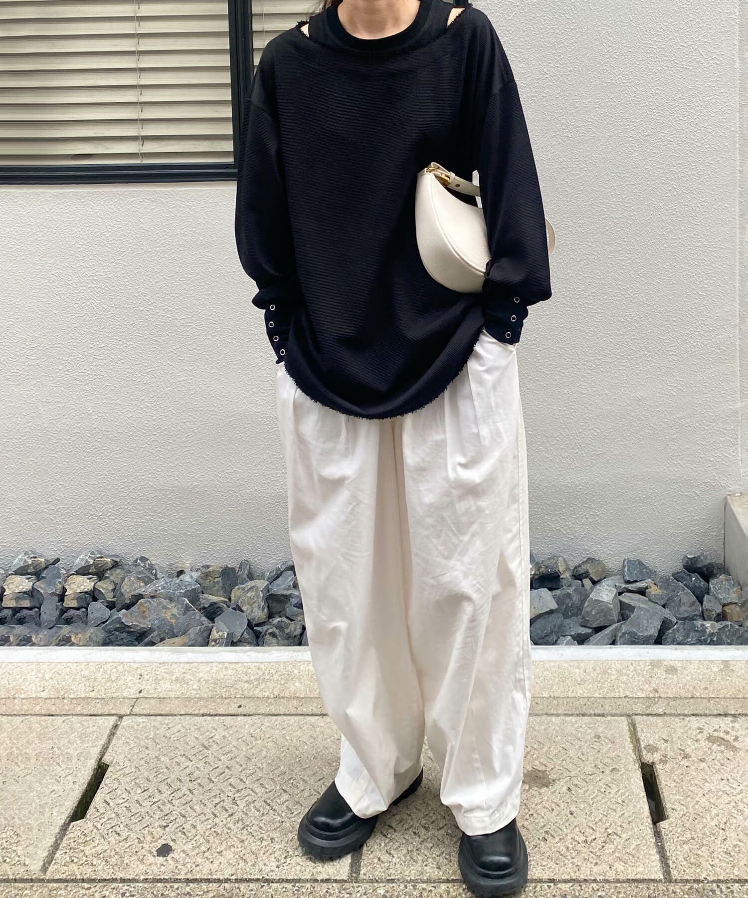 レイヤードデザインワッフルトップス | Layered design waffle top