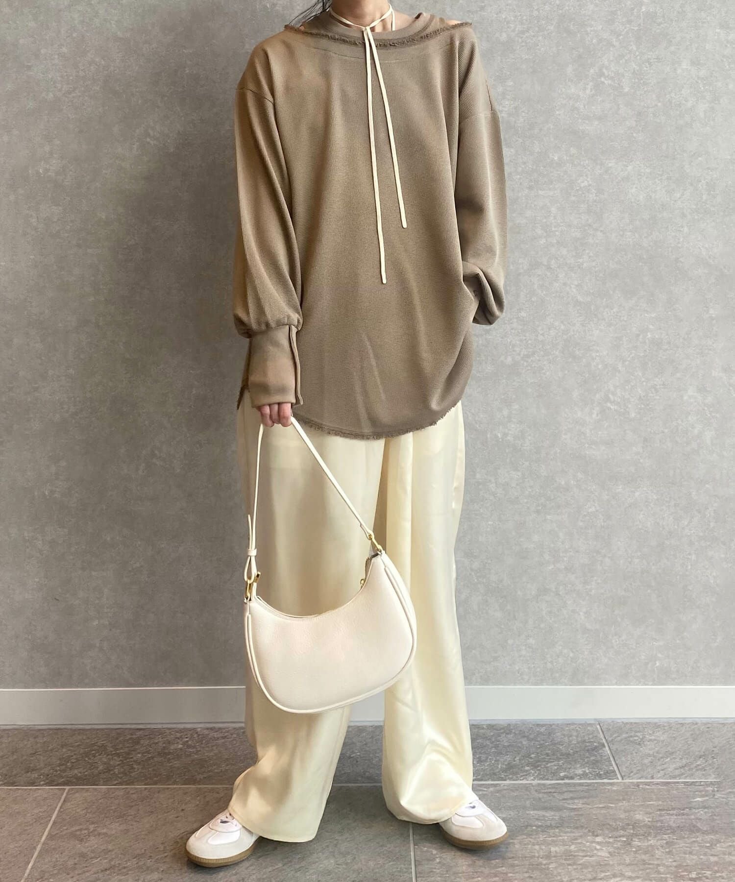 レイヤードデザインワッフルトップス | Layered design waffle top