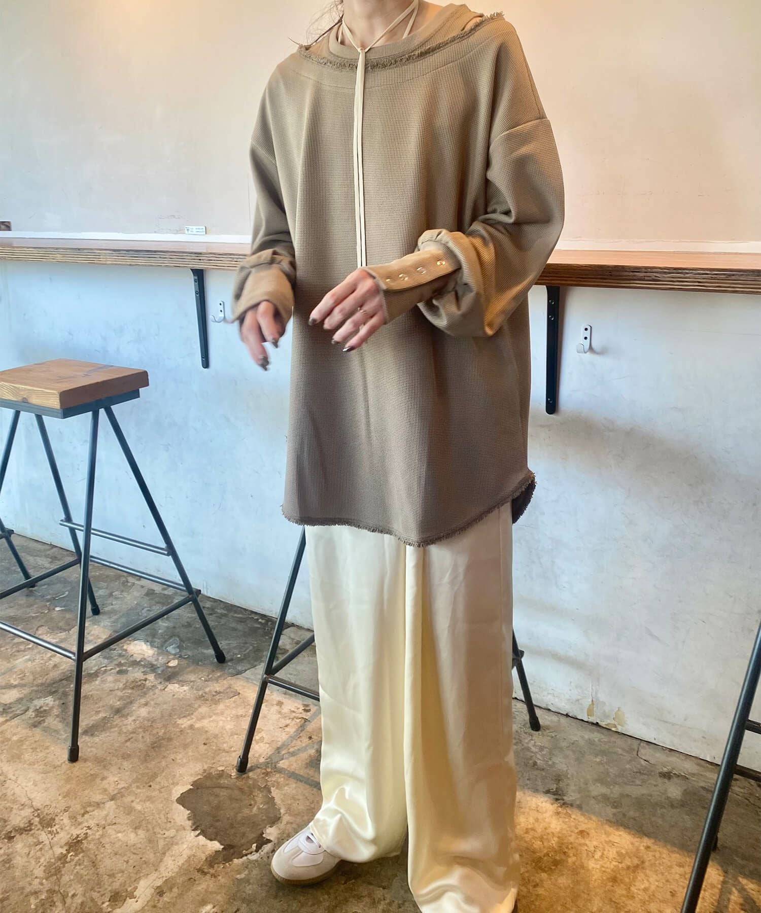 レイヤードデザインワッフルトップス | Layered design waffle top