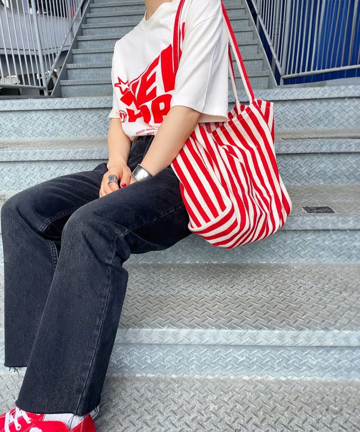 ストライプビッグキャンバストート | Stripe big canvas tote(comochi