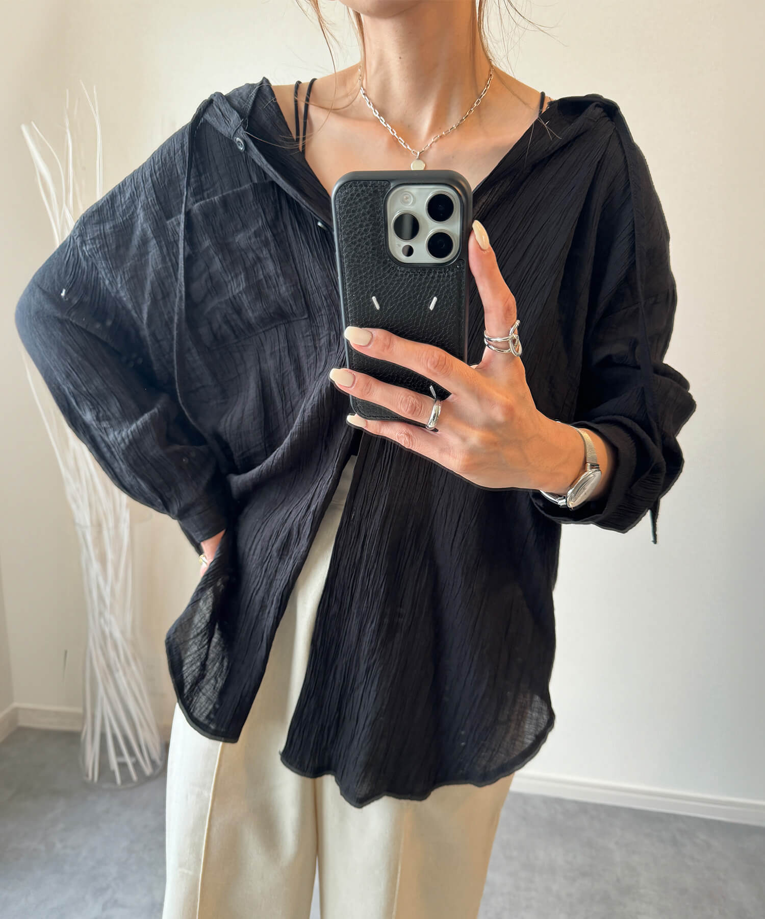 フード付きシアーシャツ | Hooded loose shirt (chiica select)