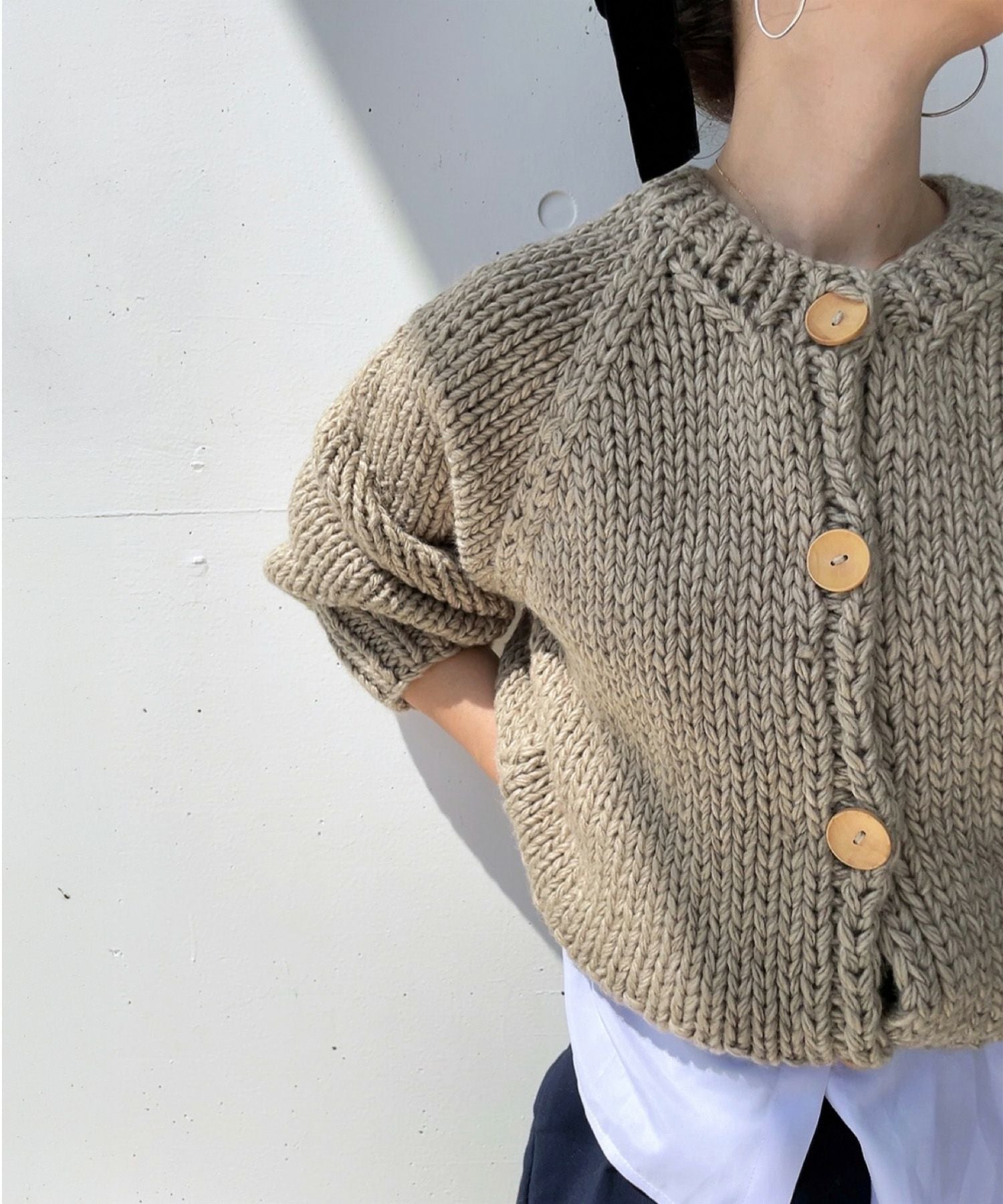 ハンドニットウールブレンドカーディガン | Hand knit wool blend