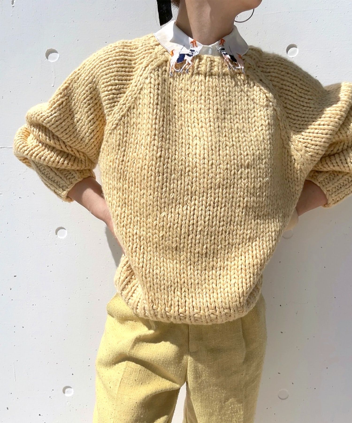 美品✨yuni×KHWOPA コラボ ハンドニットカーディガン ウール100% ハンドニットウールブレンドカーディガン | Hand knit wool blend