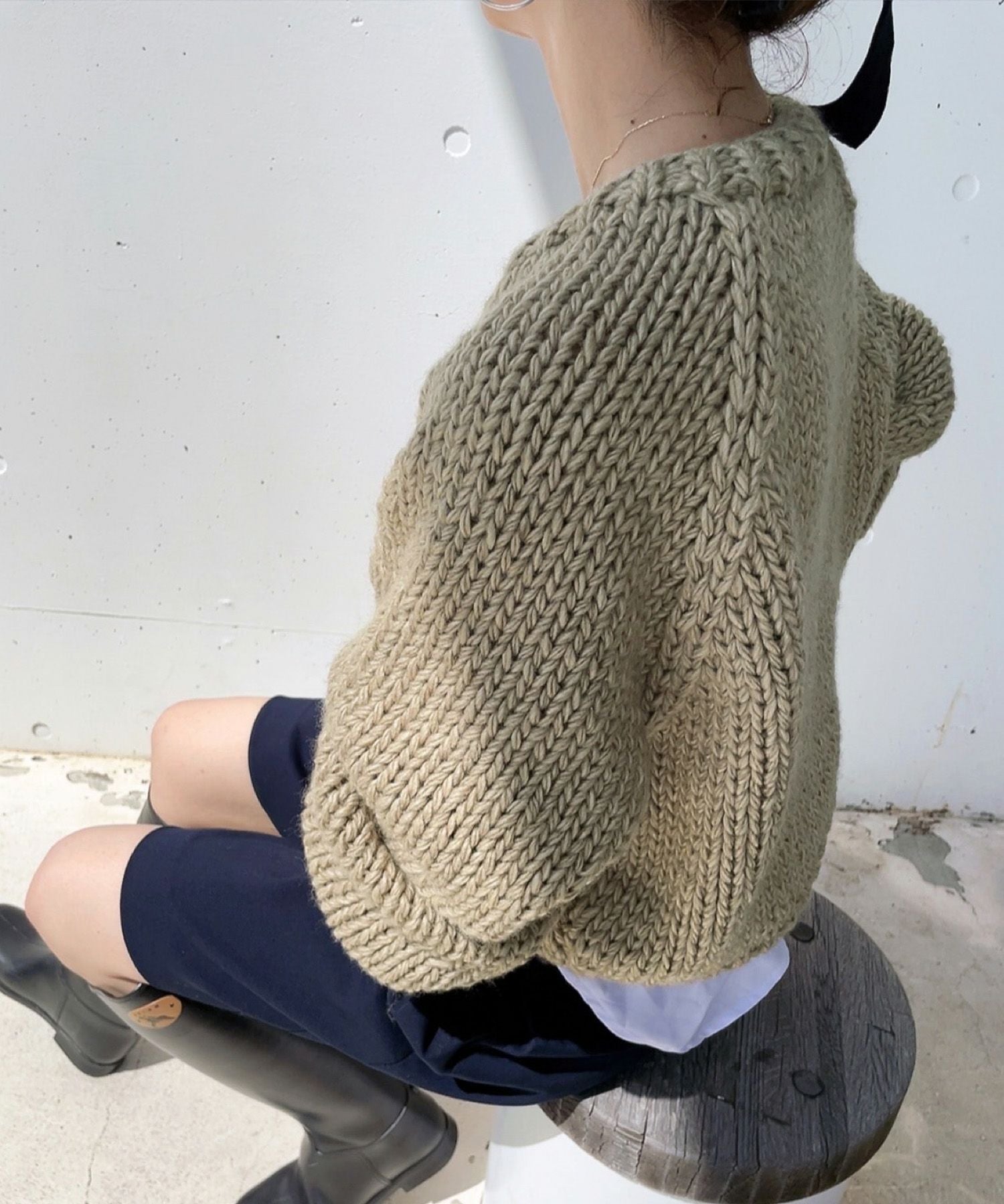ハンドニットウールブレンドカーディガン | Hand knit wool blend