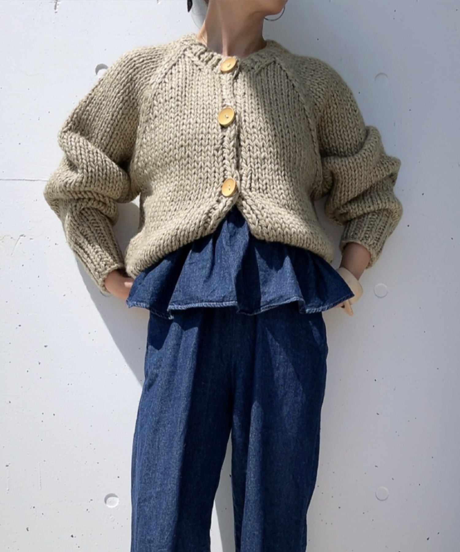 ハンドニットウールブレンドカーディガン | Hand knit wool blend