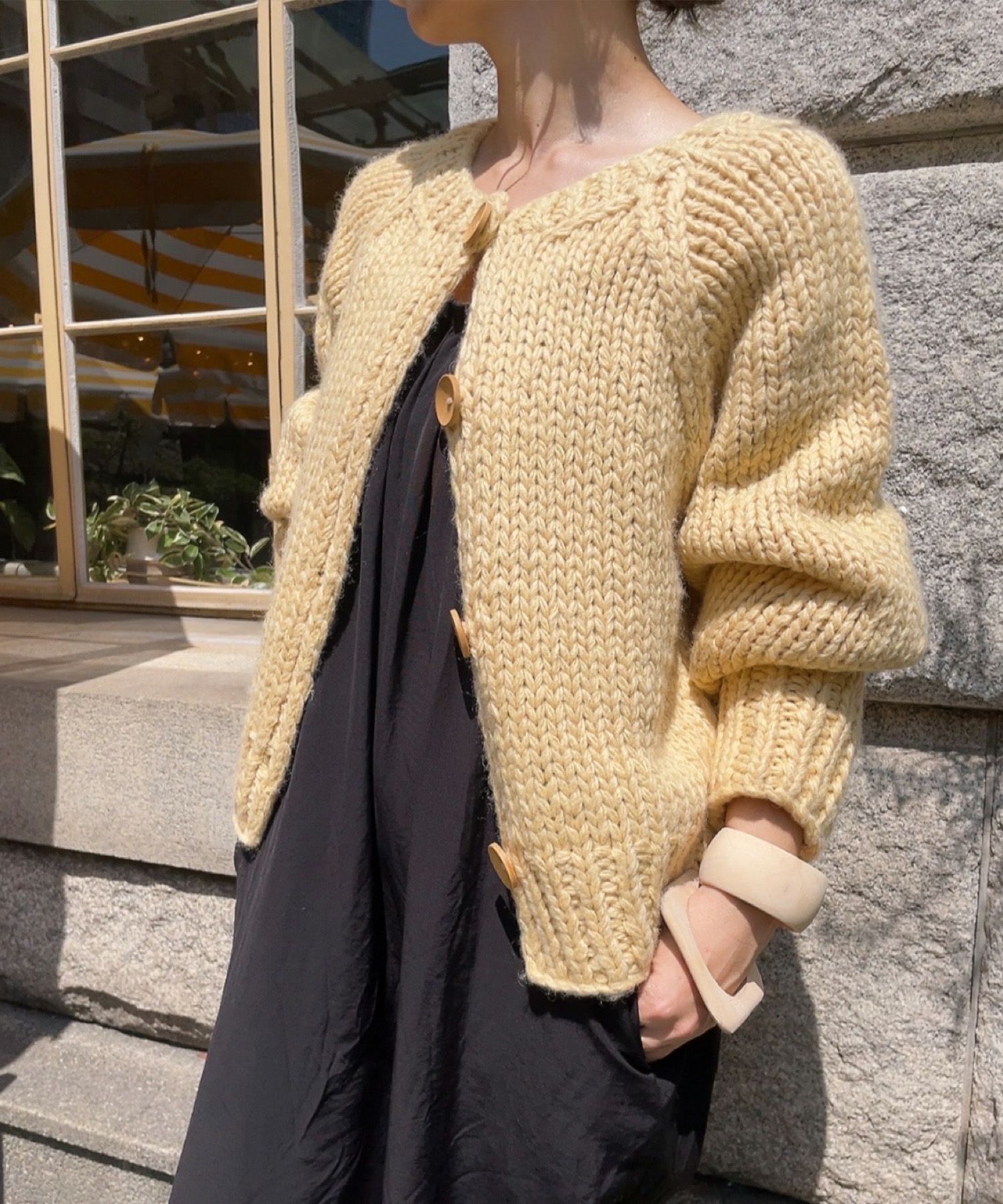 ハンドニットウールブレンドカーディガン | Hand knit wool blend