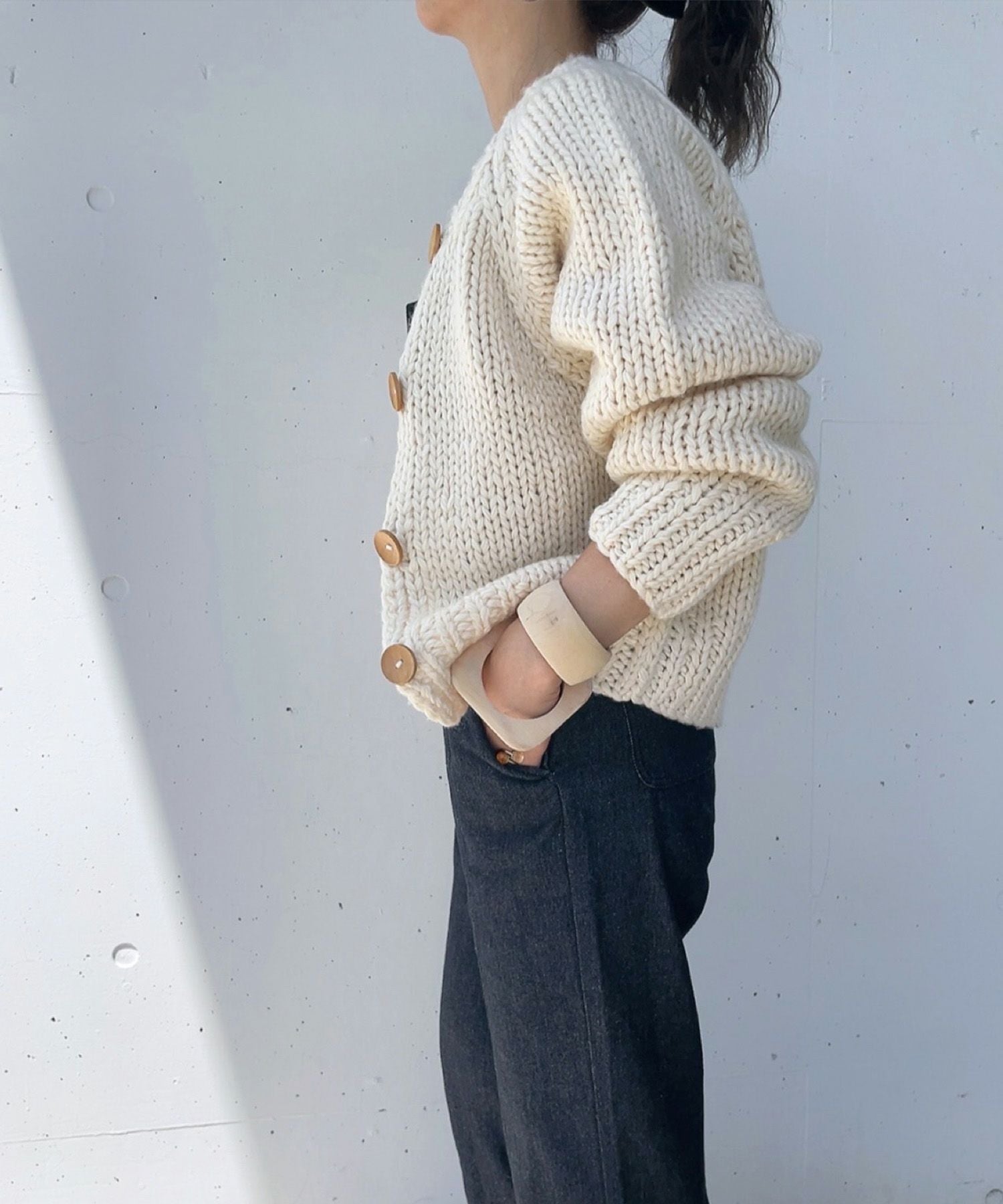 ハンドニットウールブレンドカーディガン | Hand knit wool blend