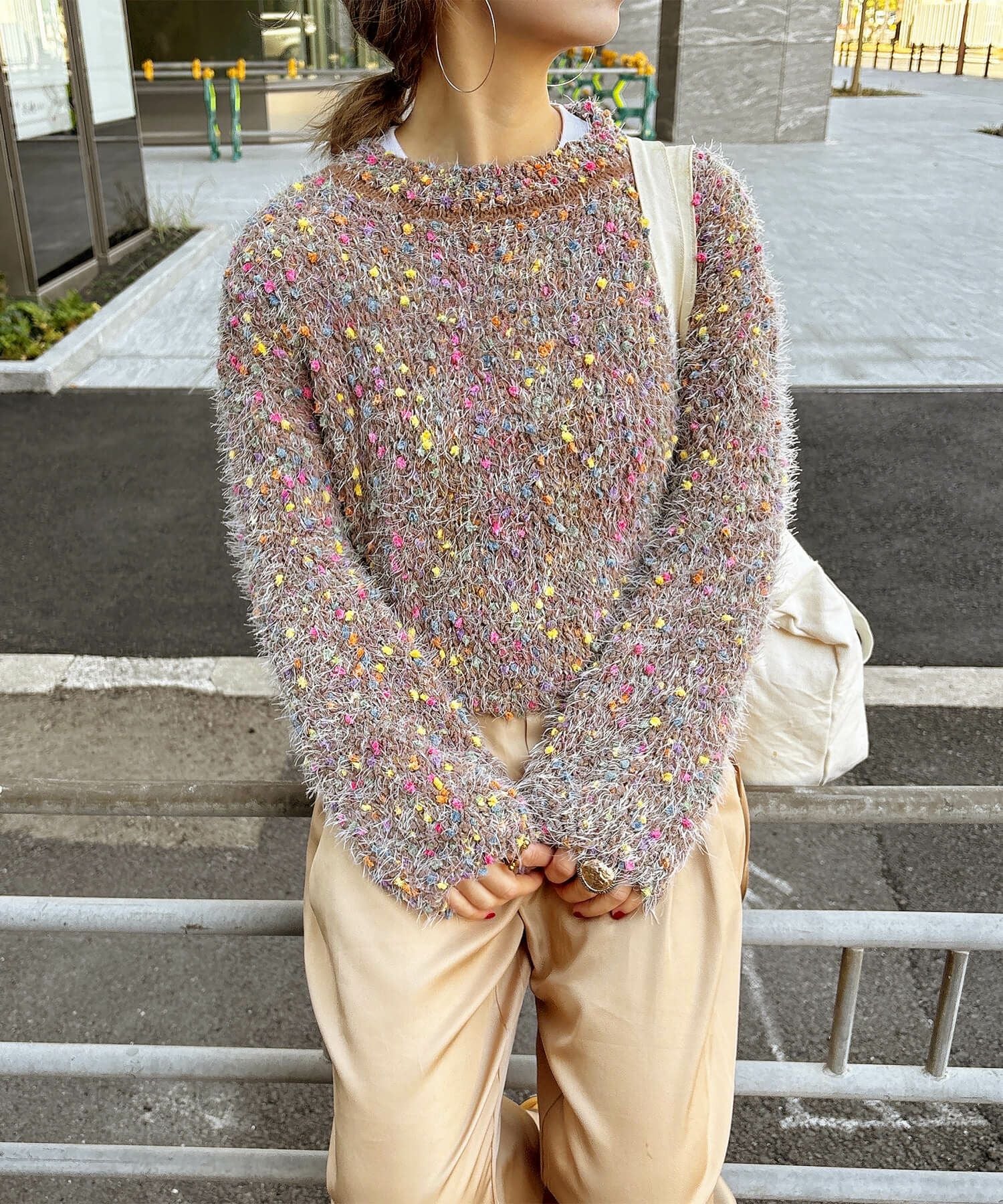 【極美品】23区 24SS カラーミックスファンシー ニット ブルー 38 麻混 MOUSSY（マウジー） ニット セーター 「WEB限定カラー：ライトブルー