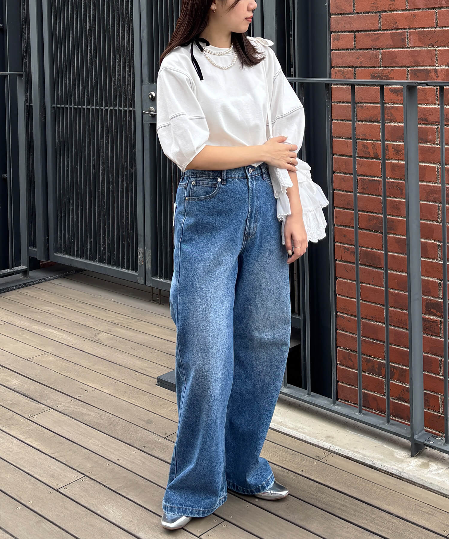 バルーンスリーブステッチTシャツ | Balloon sleeve stitch tee
