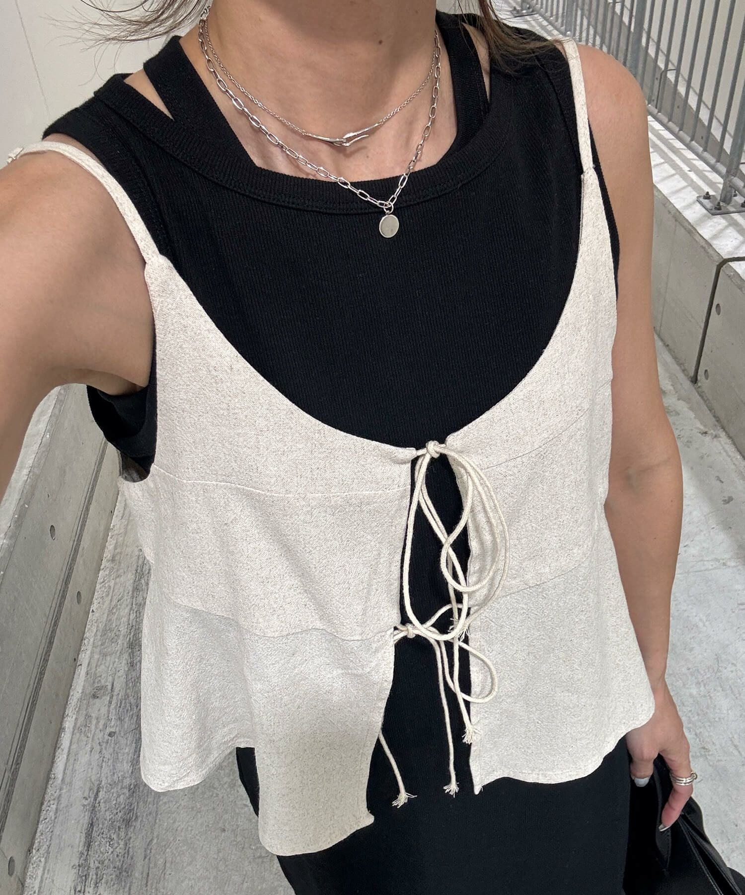 リボンキャミソールリネンビスチェ | Ribbon camisole linen bustier