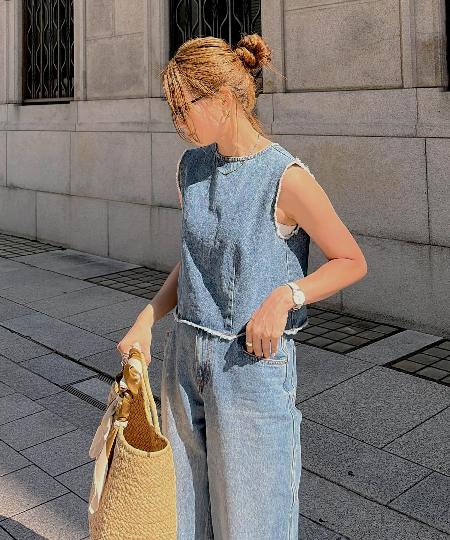 【早い者勝ち】値下げ‼️emmy ノーカラーフリンジデニムセットアップ サイズ F フリンジデニムセットアップ | Fringe denim set up (chiica original)