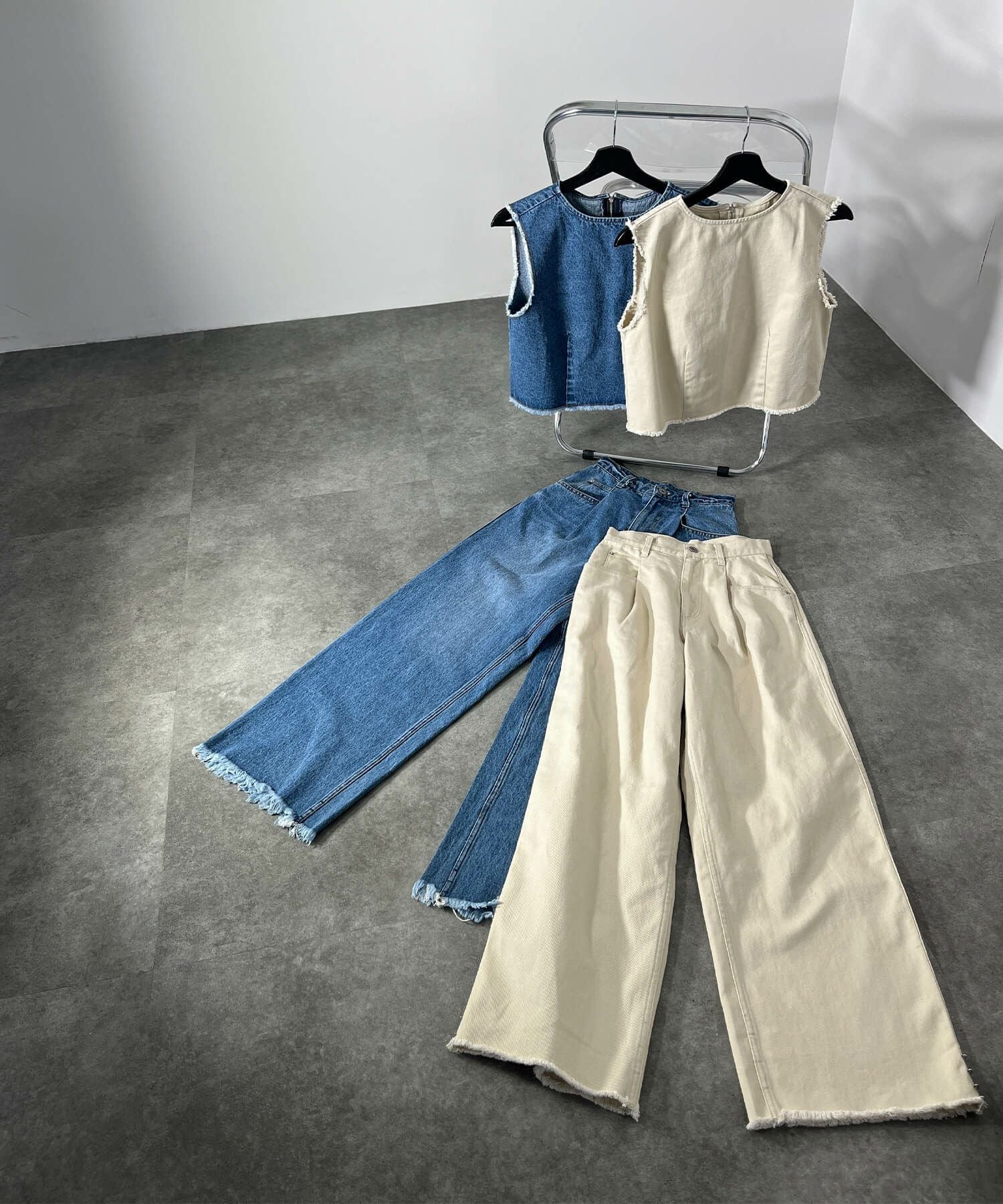 フリンジデニムセットアップ | Fringe denim set up (chiica original)
