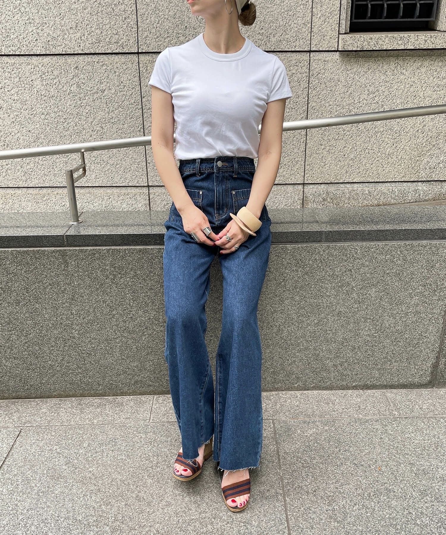 フロントポケットハイウエストフレアデニム | Front pocket high waist