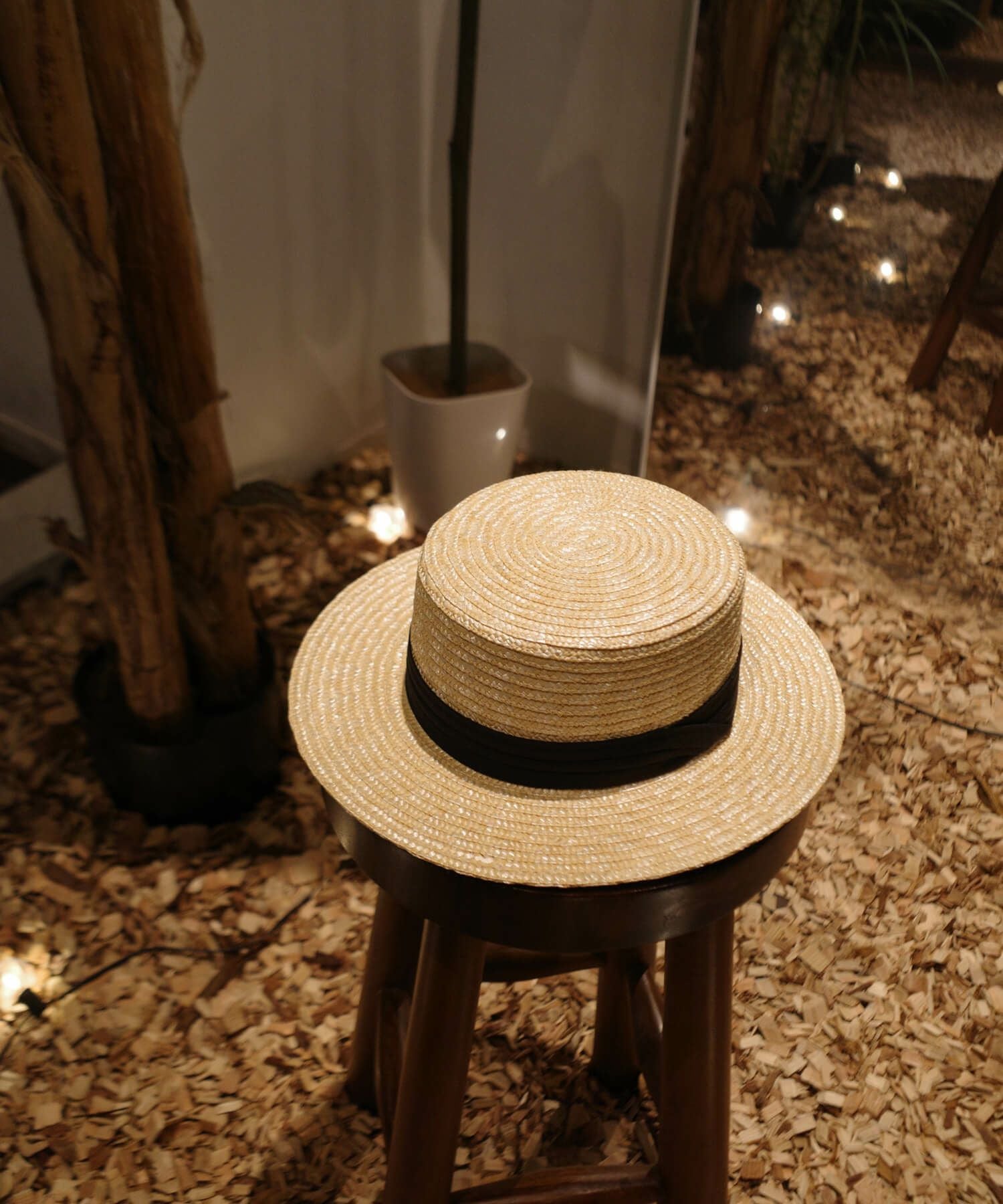 未使用　chisaki ストローハット ブラックリボン ブラックリボンストローハット | Black ribbon straw hat (chiica select)