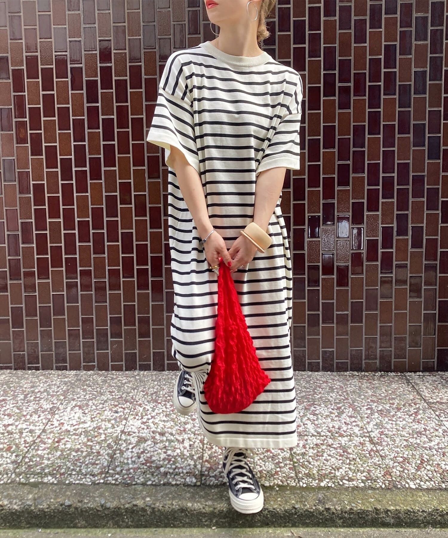 ボーダーニットロングワンピース | Border knit long onepiece