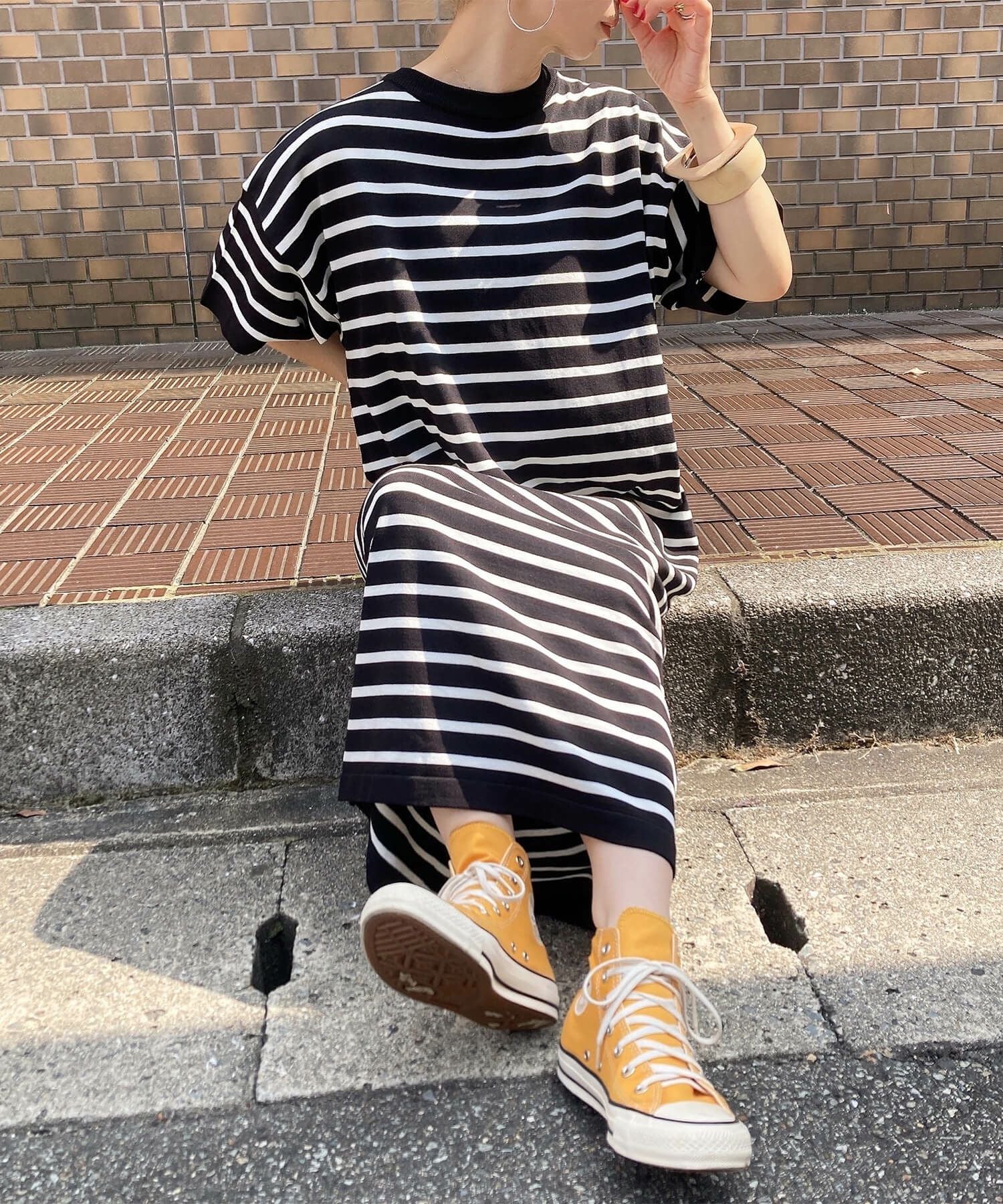 ボーダーニットロングワンピース | Border knit long onepiece