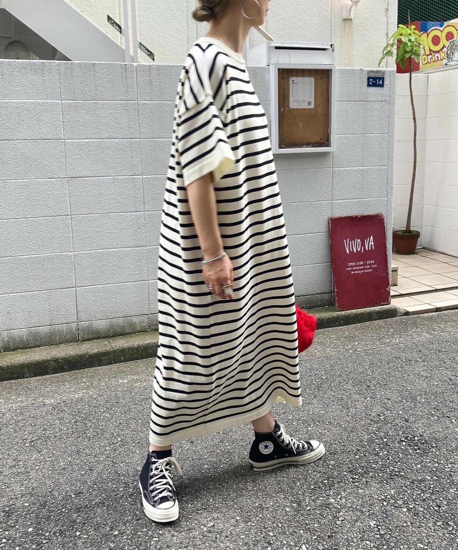 ボーダーニットロングワンピース | Border knit long onepiece