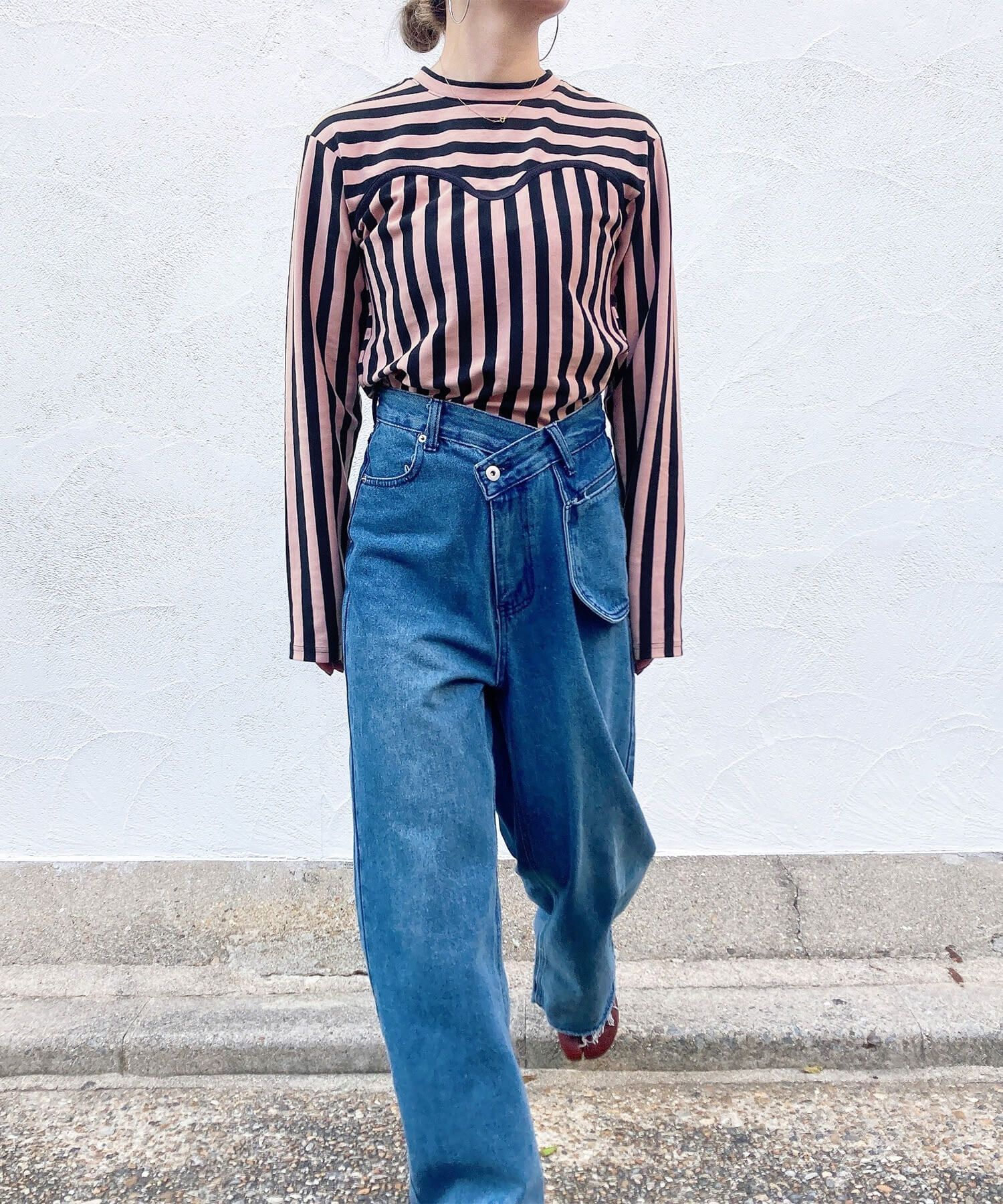 ミックスボーダービスチェロンT | Mixed border bustier long tee