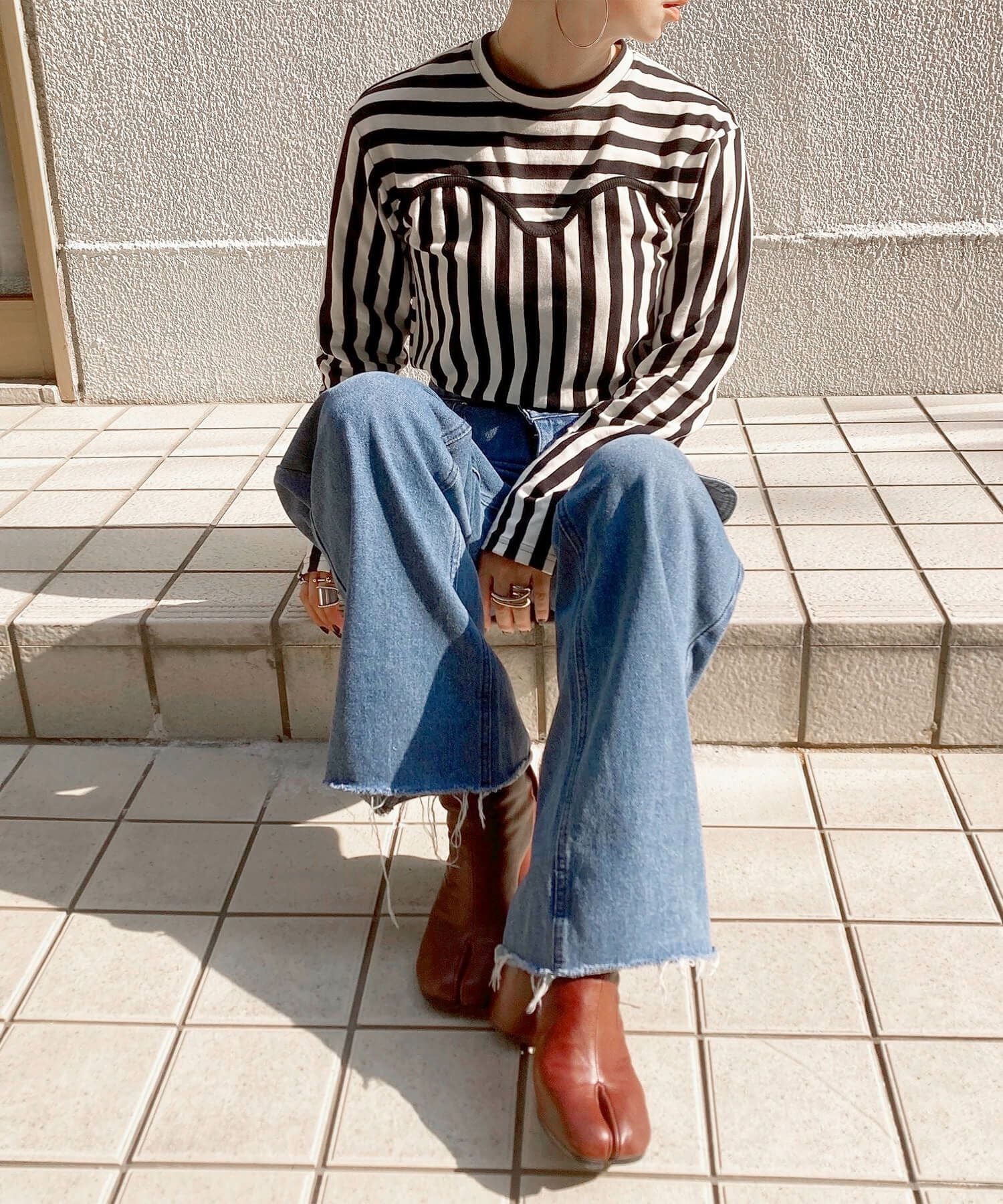 ミックスボーダービスチェロンT | Mixed border bustier long tee