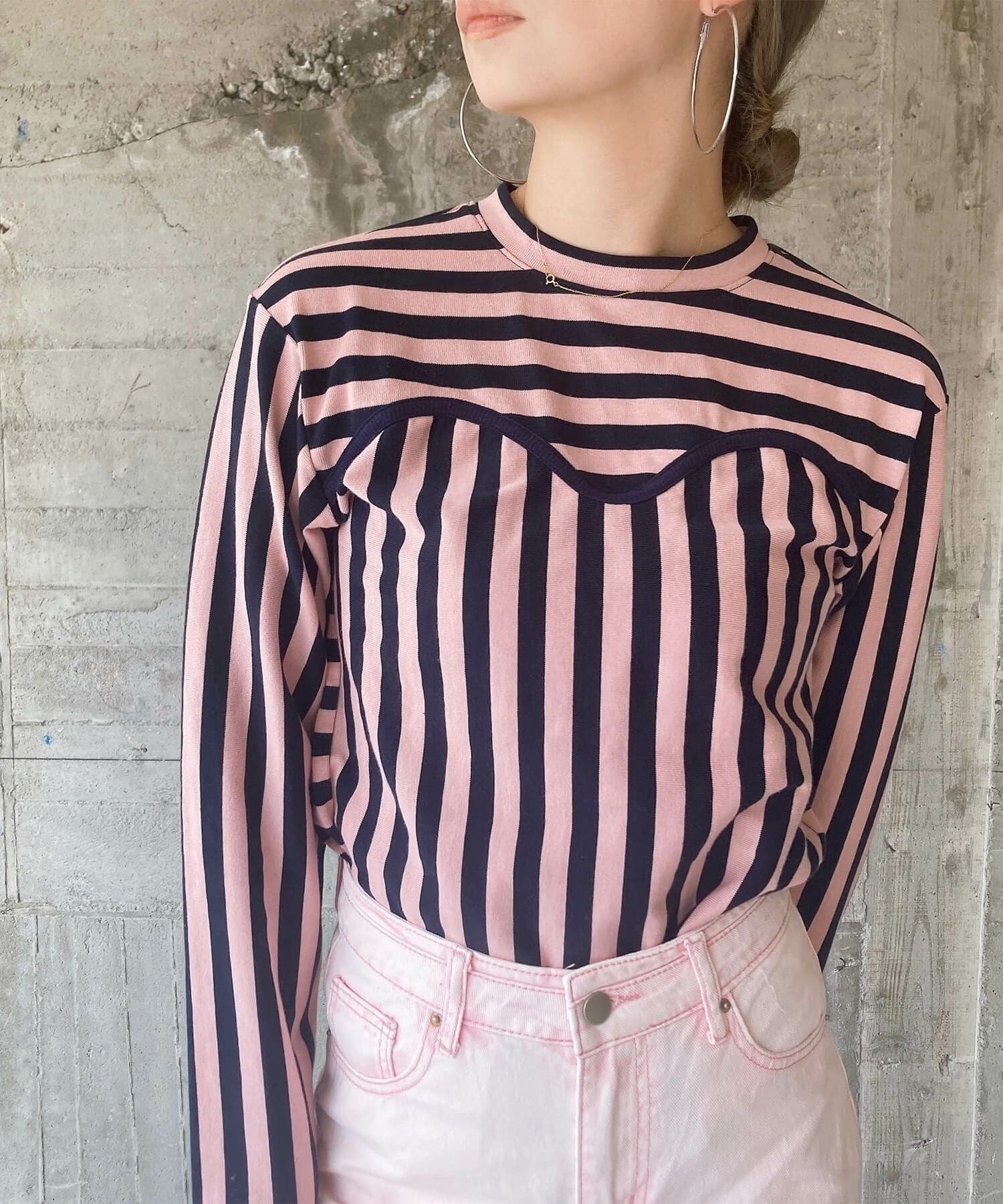 ミックスボーダービスチェロンT | Mixed border bustier long tee