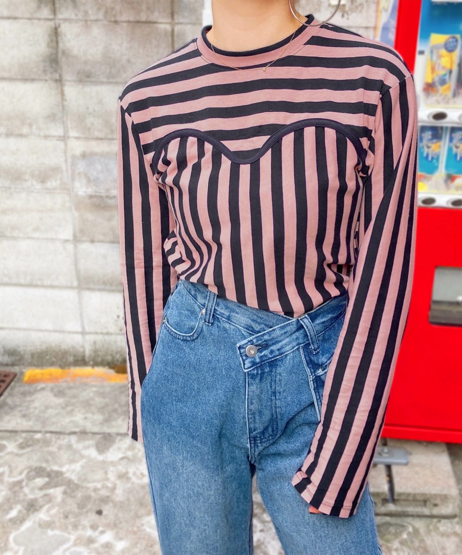 ミックスボーダービスチェロンT | Mixed border bustier long tee