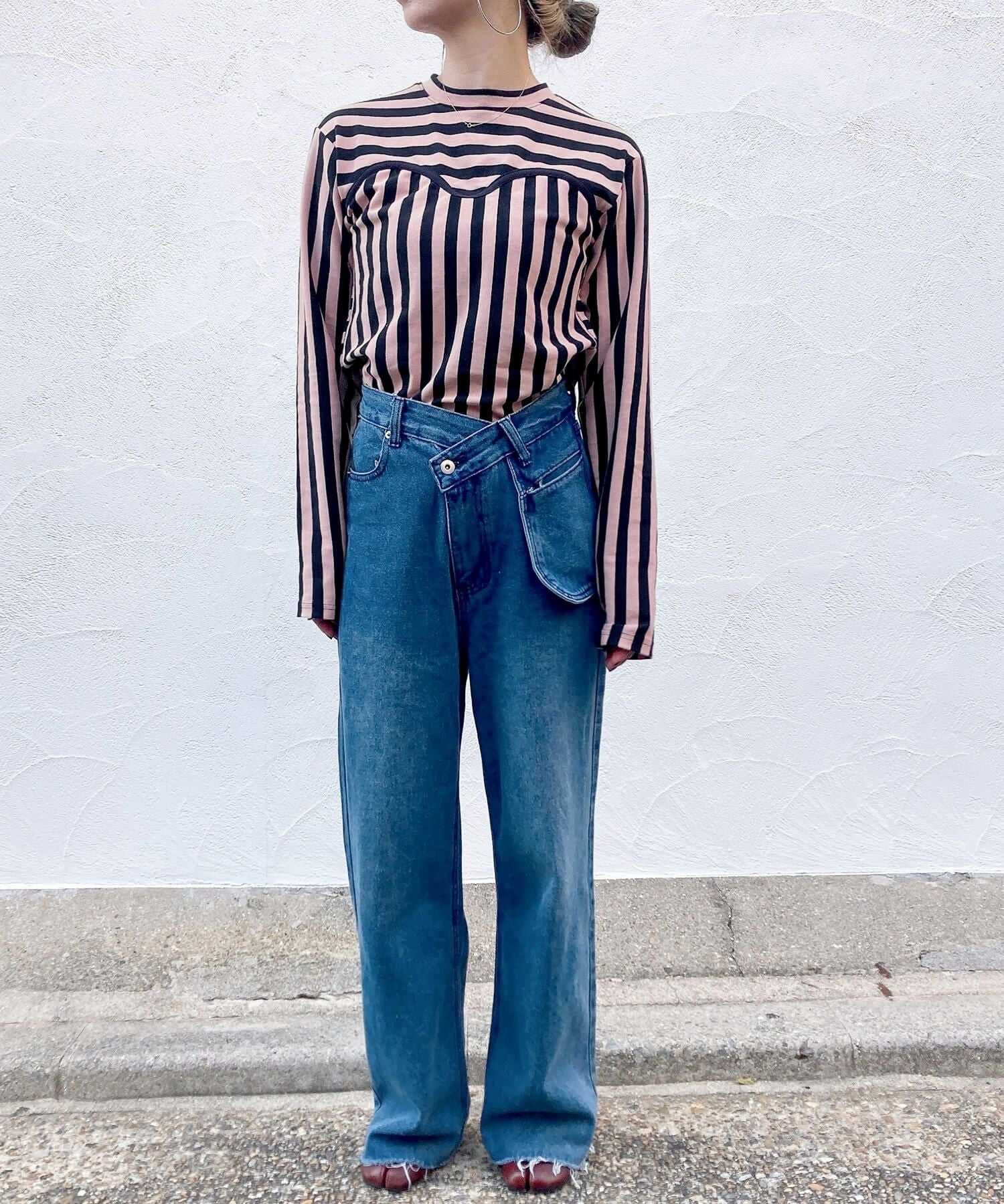 ミックスボーダービスチェロンT | Mixed border bustier long tee