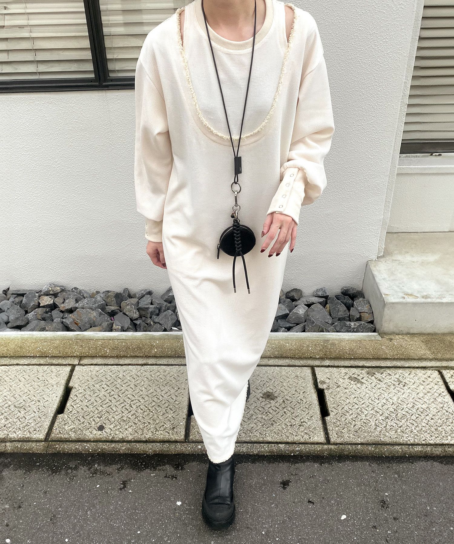 レイヤードデザインワッフルワンピース | Layered design waffle one レイヤードデザインワッフルワンピース | Layered design waffle one