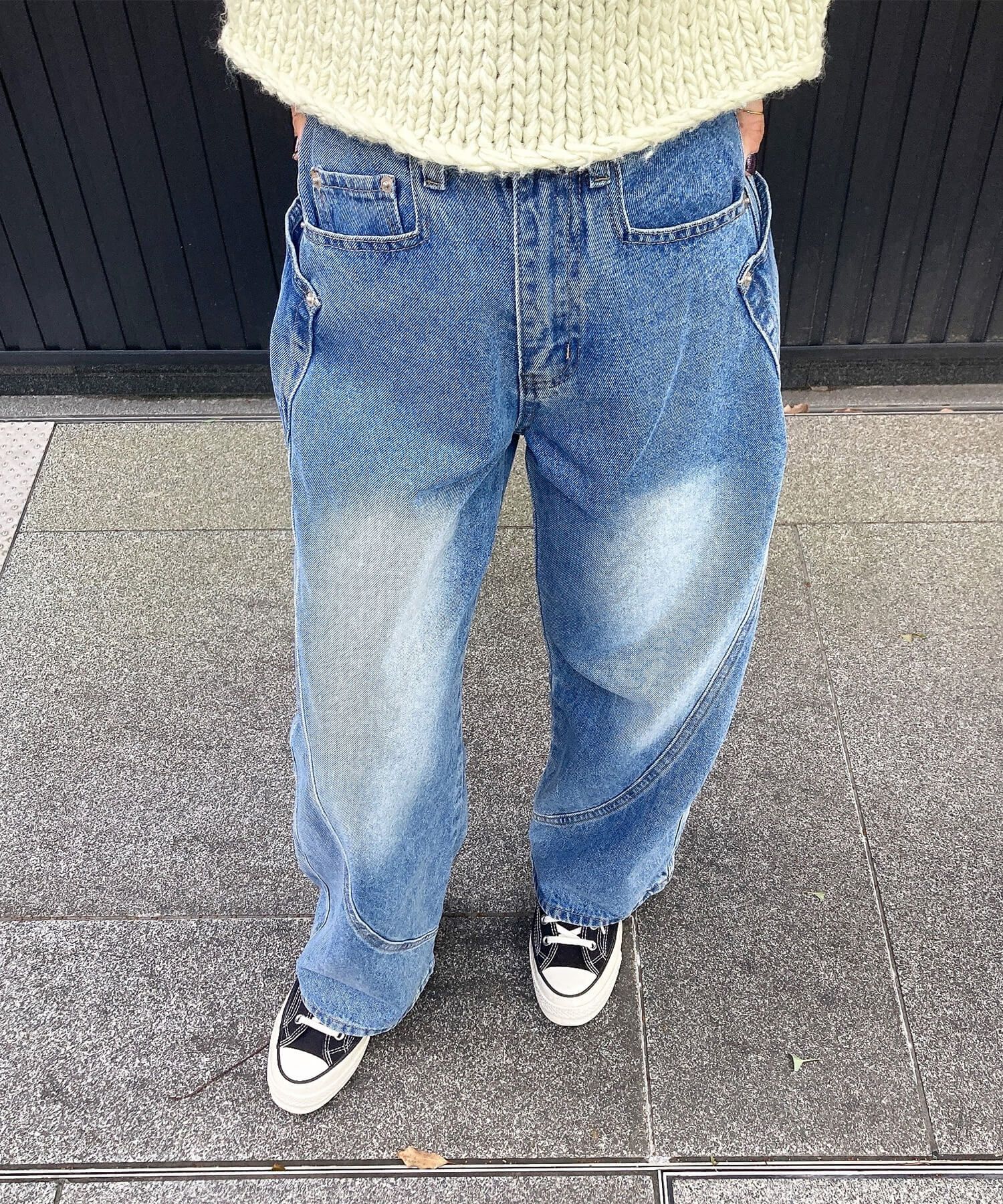 サイドポケットデザインワイドデニム | Side pocket design wide denim