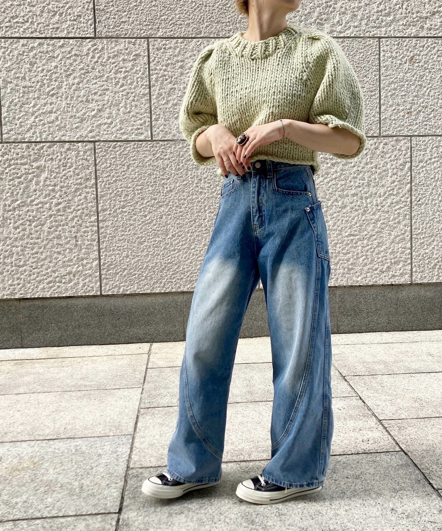 サイドポケットデザインワイドデニム | Side pocket design wide denim