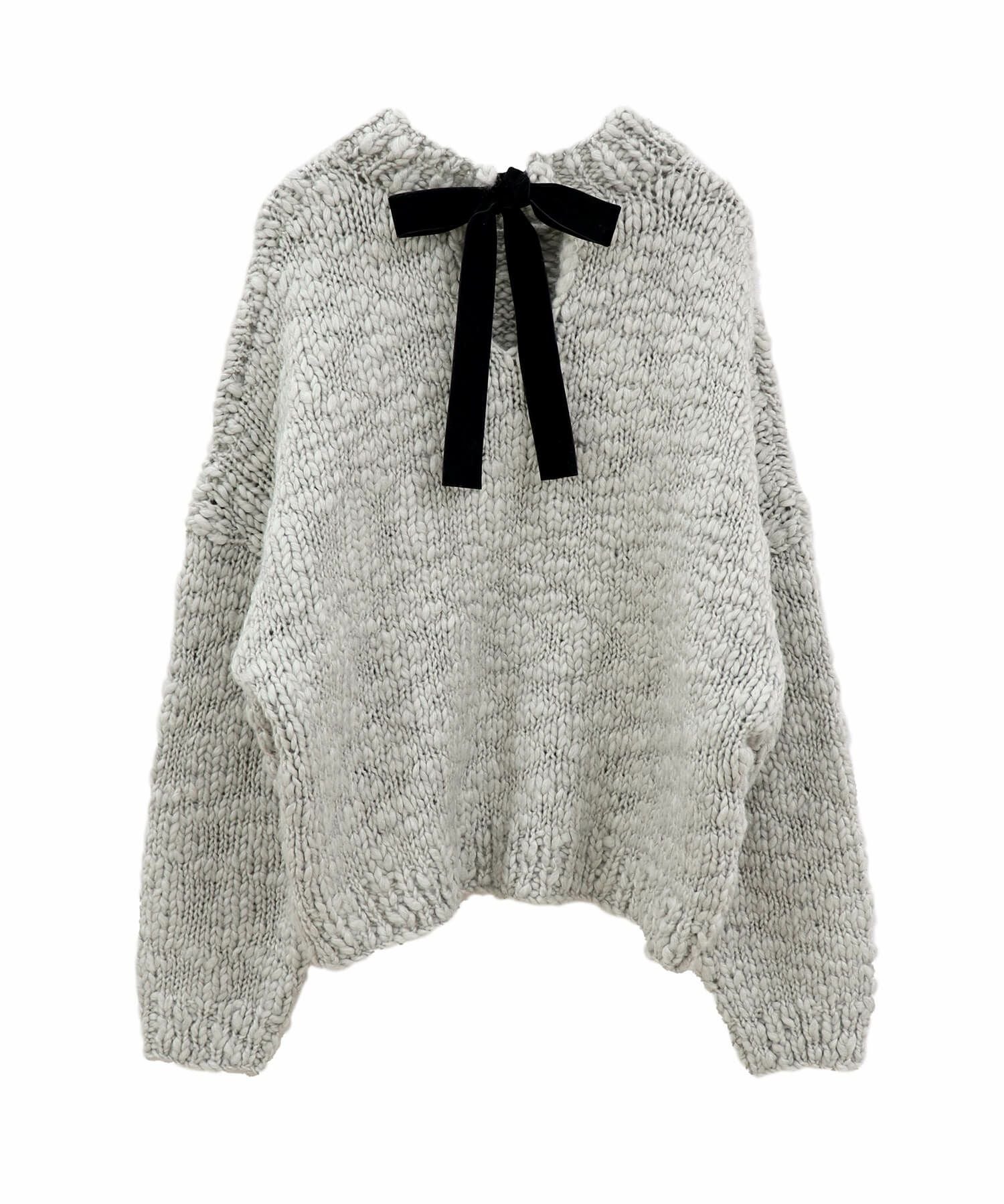 スラブヤーンリボンデザインハンドニット | Slub yarn ribbon design