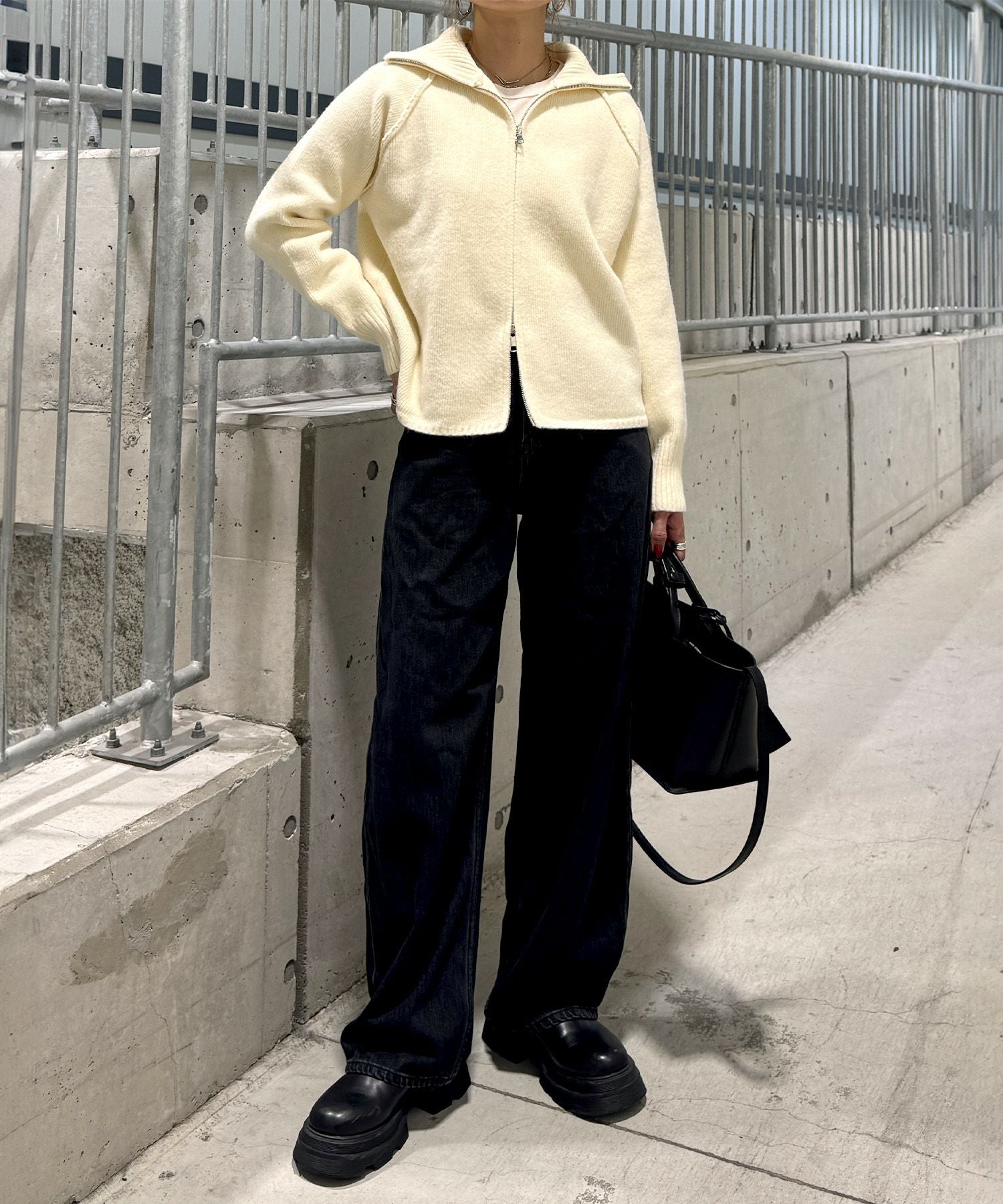スタンドカラーダブルジップニット | Stand collar double zip knit