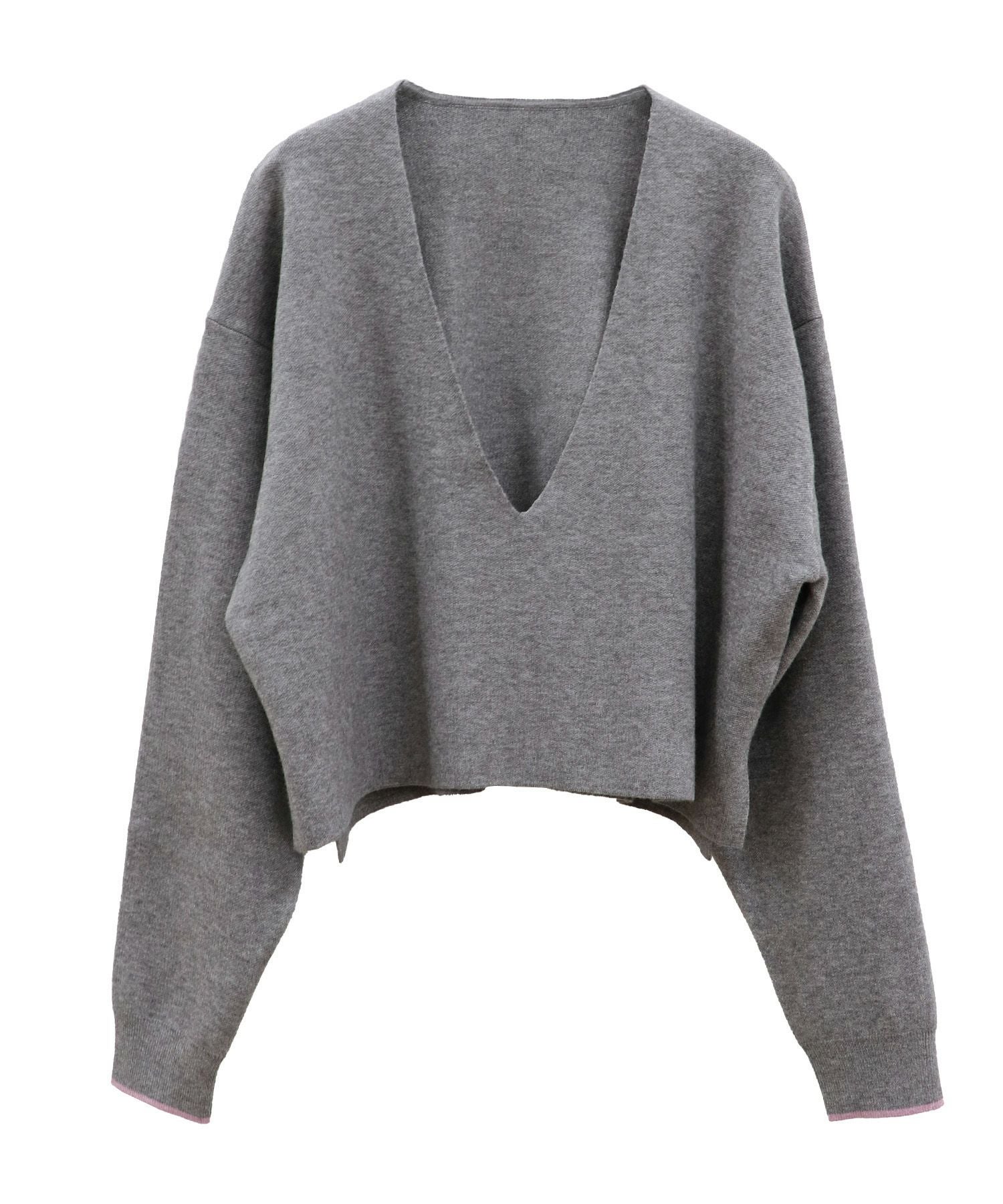【週末お値下げ】YONFA deep v pullover (gray) JaVaジャバ コラボ》ふんわりソフトタッチ。ミックスカラーディープV