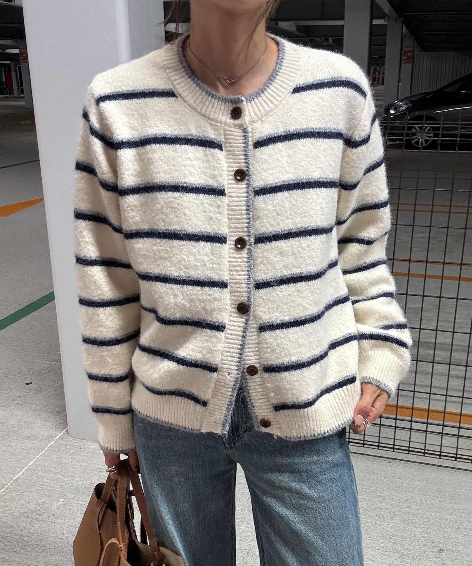 ウールニットボーダーカーディガン | Wool knit border cardigan