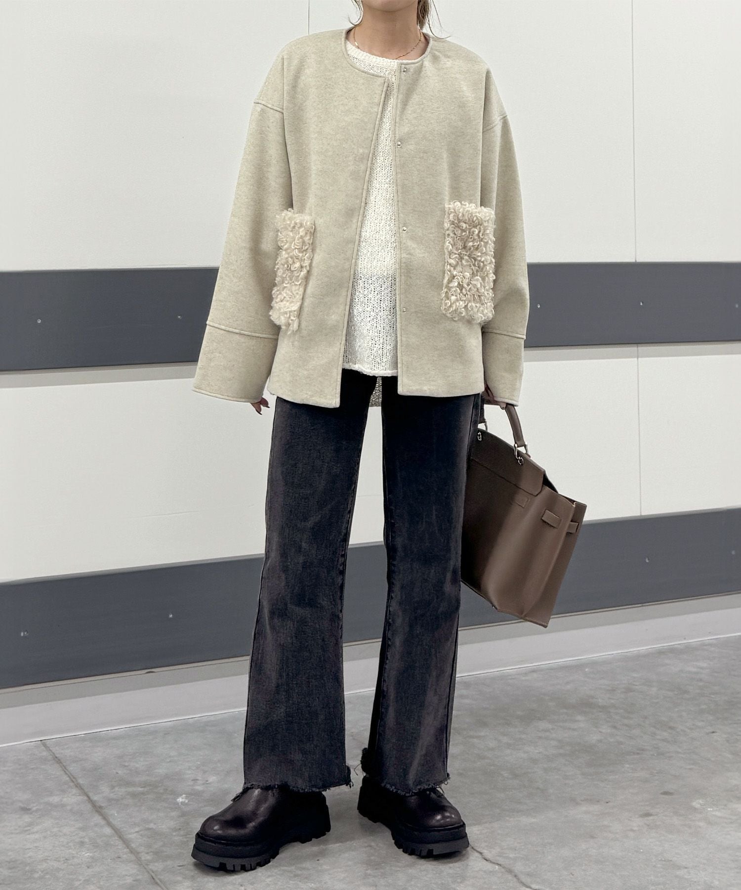 ノーカラーポケットファーコート | No collar pocket fur coat (chiica