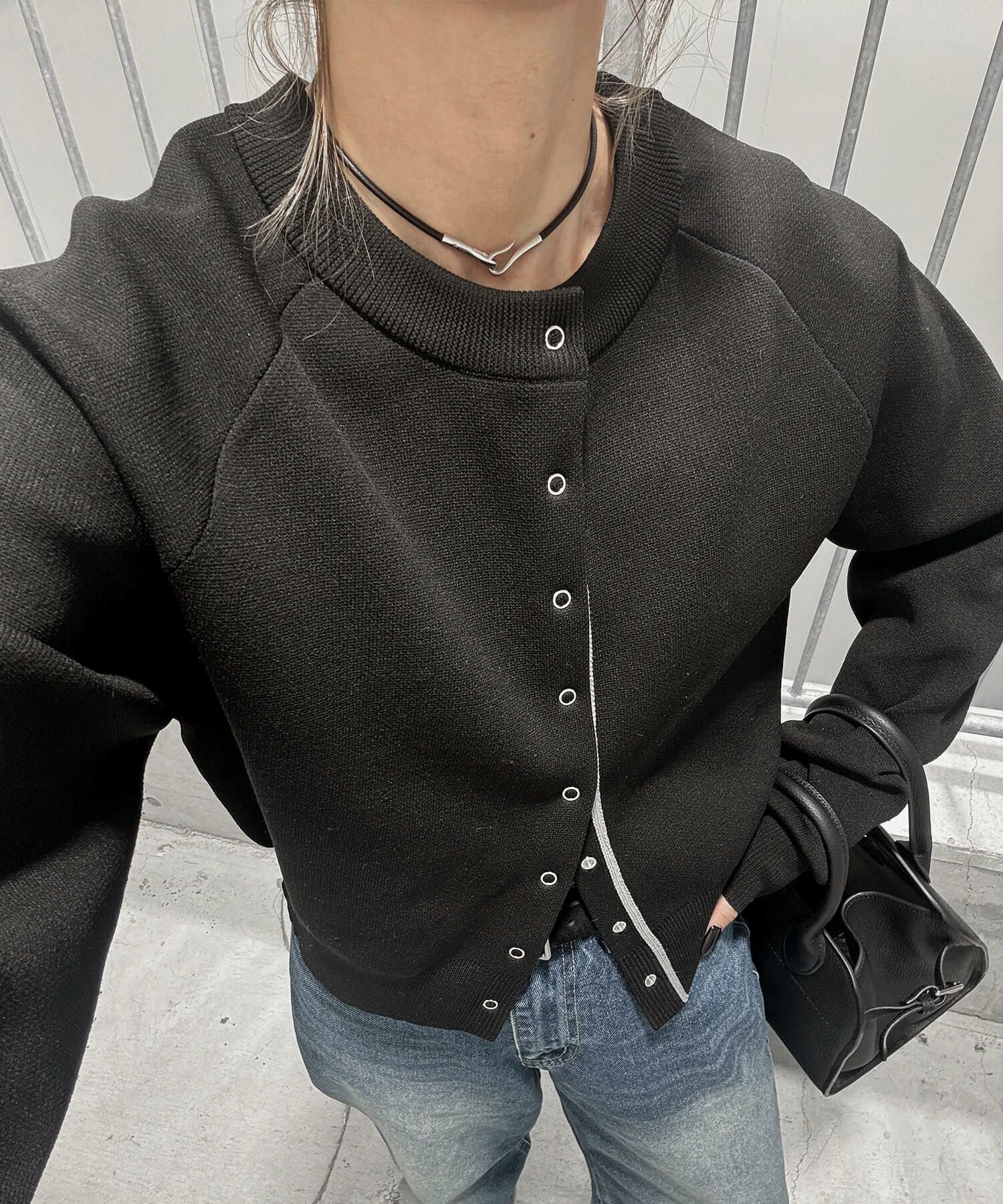 バイカラーダンボールニットカーディガン | Bicolor double knit