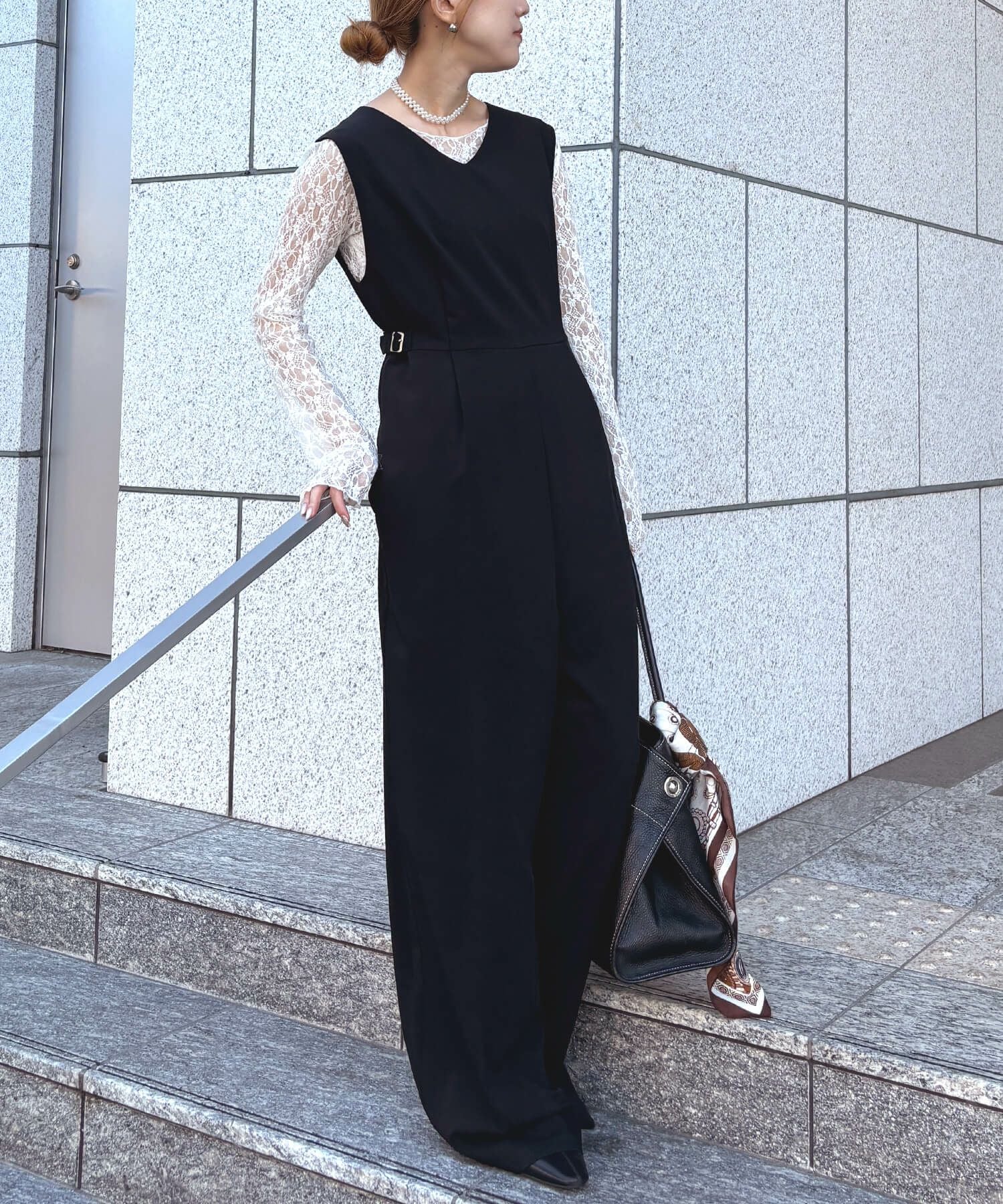 2wayシアースリーブパンツドレス | 2way sheer sleeve pants dress