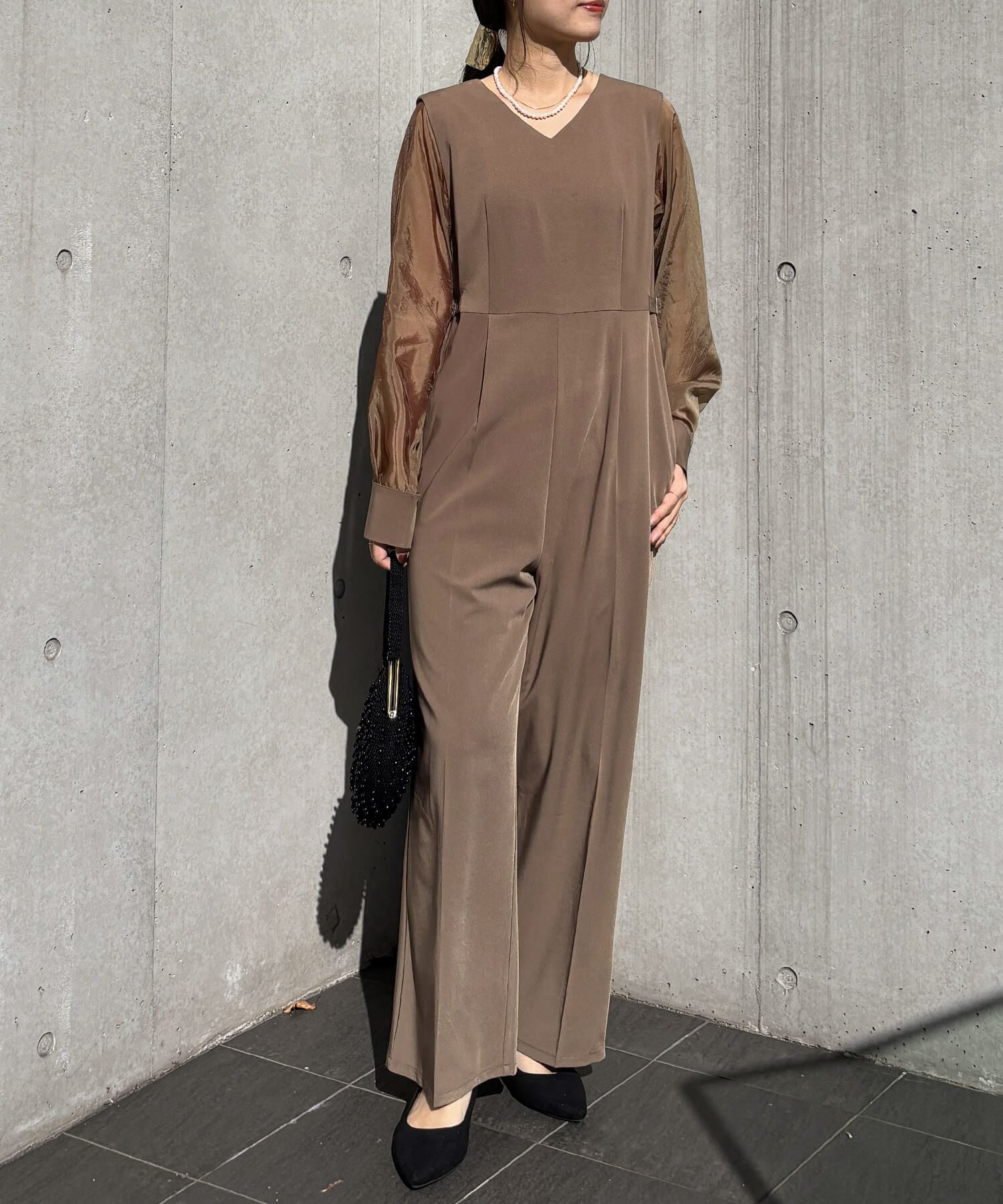 2wayシアースリーブパンツドレス | 2way sheer sleeve pants dress