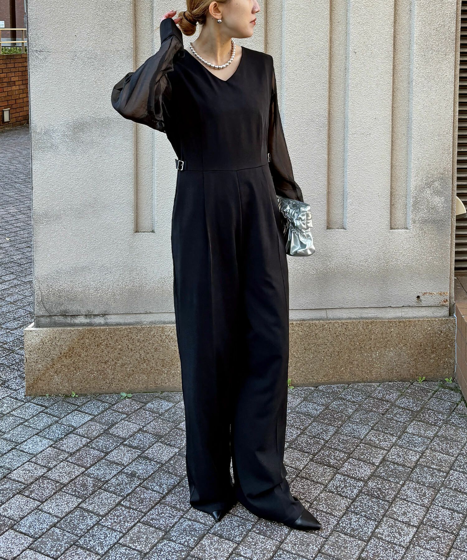 2wayシアースリーブパンツドレス | 2way sheer sleeve pants dress