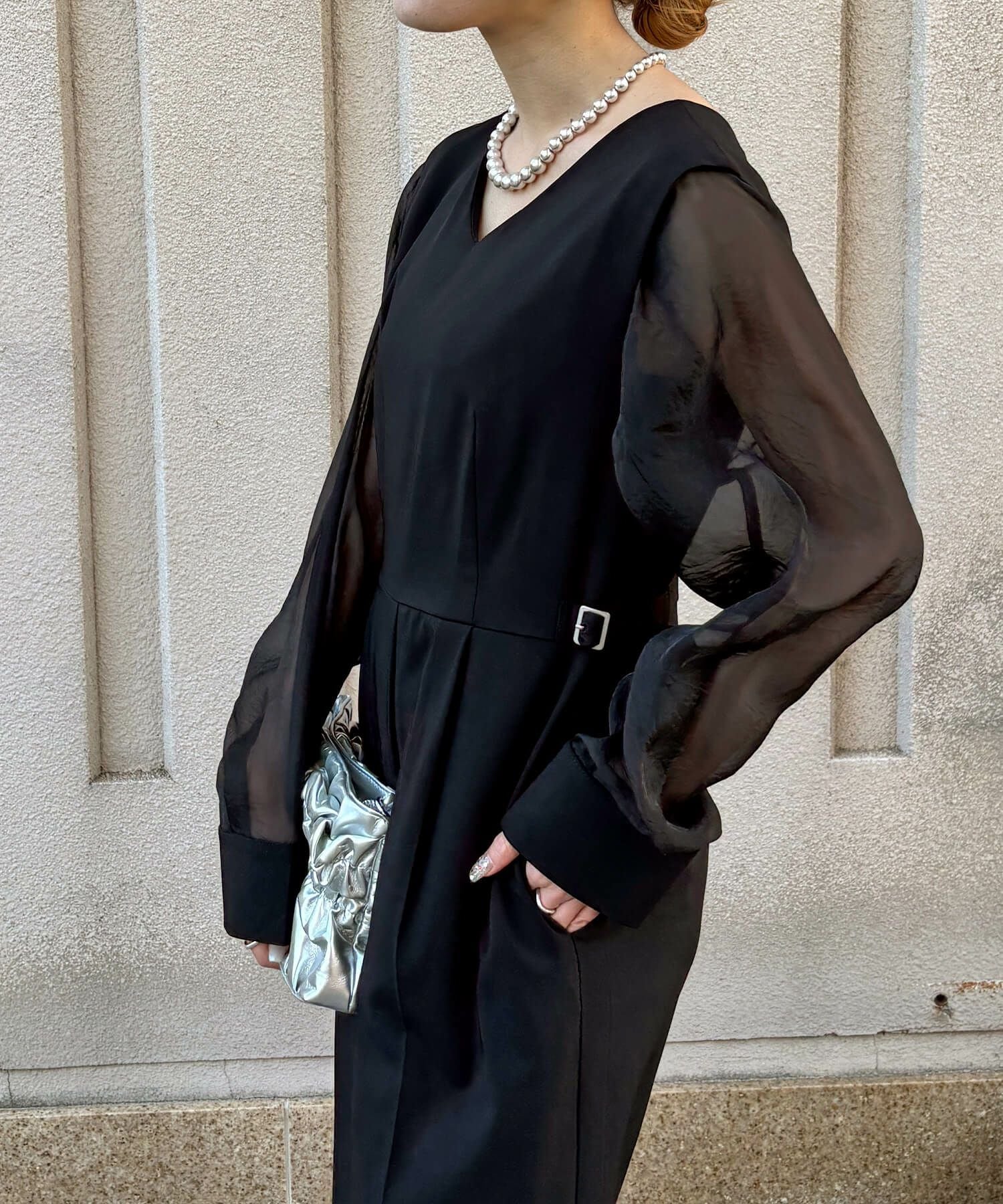 2wayシアースリーブパンツドレス | 2way sheer sleeve pants dress