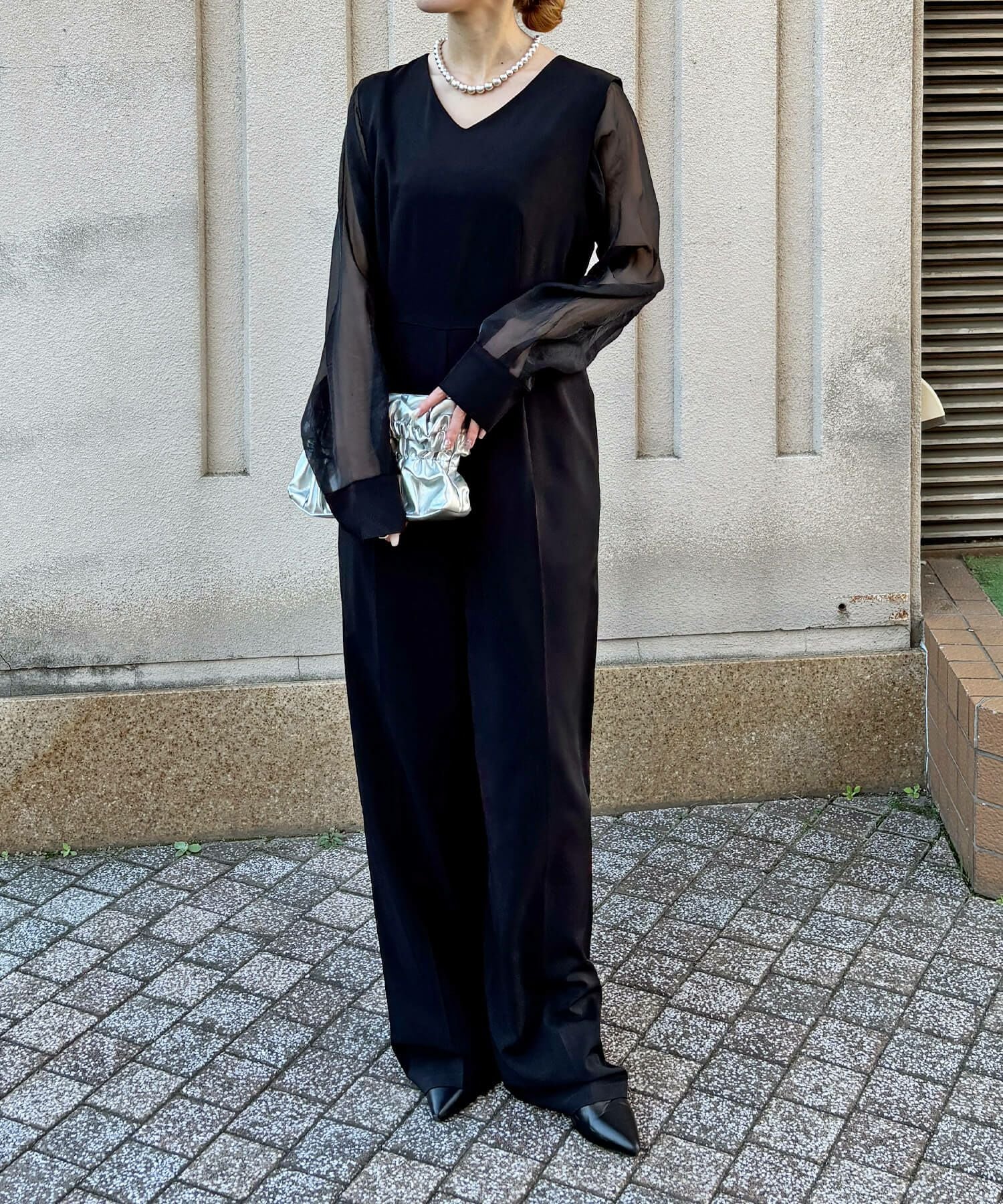 2wayシアースリーブパンツドレス | 2way sheer sleeve pants dress