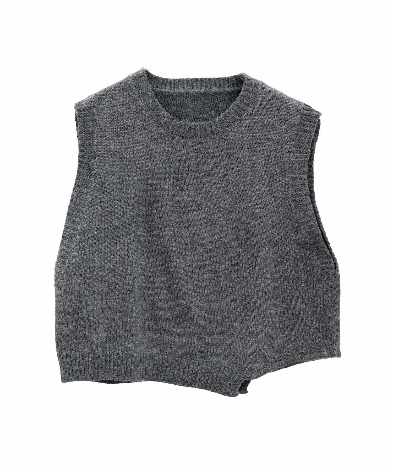 アシンメトリー ニットベスト ダークグレー アシンメトリーデザインニットベスト | Asymmetry design knit vest