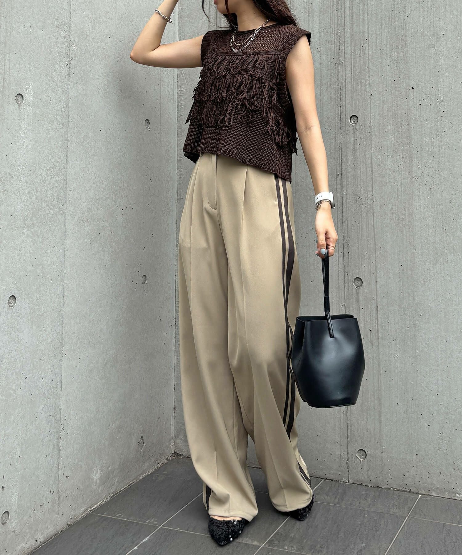 サイドラインワイドスラックス | Side line wide slacks (isook original)