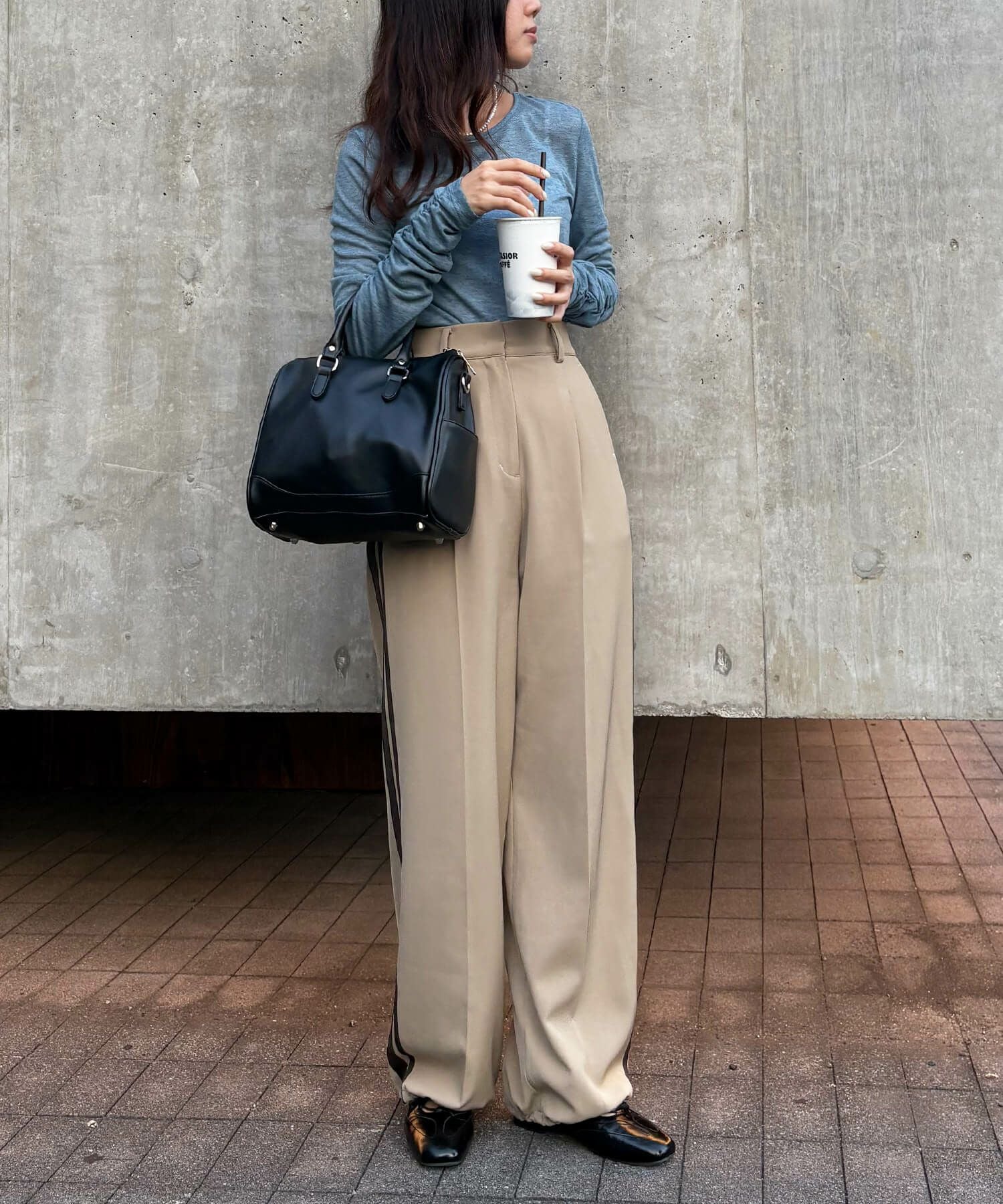 サイドラインワイドスラックス | Side line wide slacks (isook original)