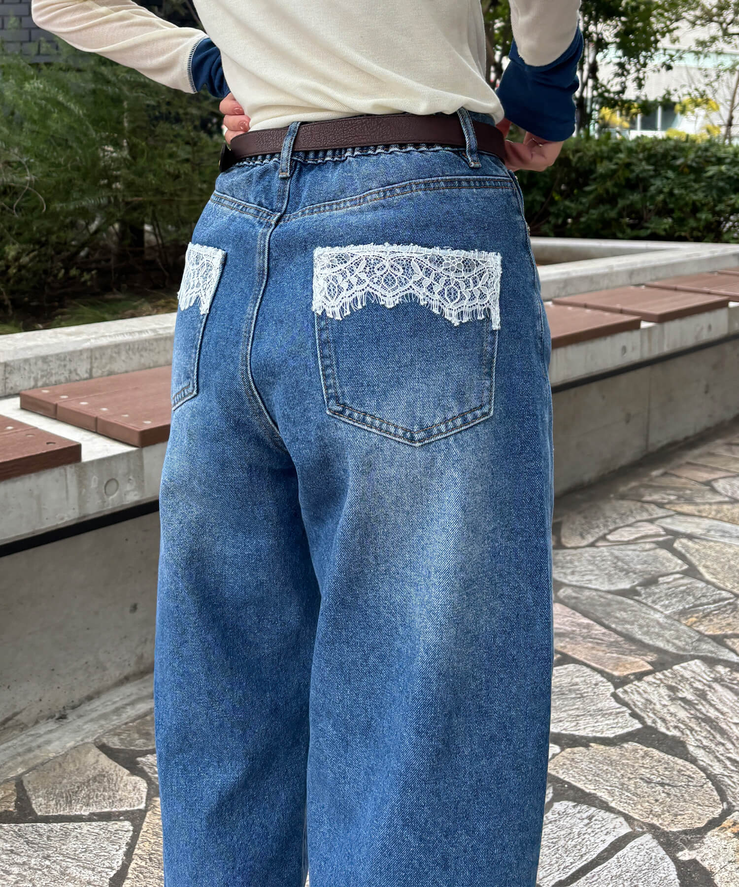 ポケットレースストレートデニム | Pocket lace straight denim (isook