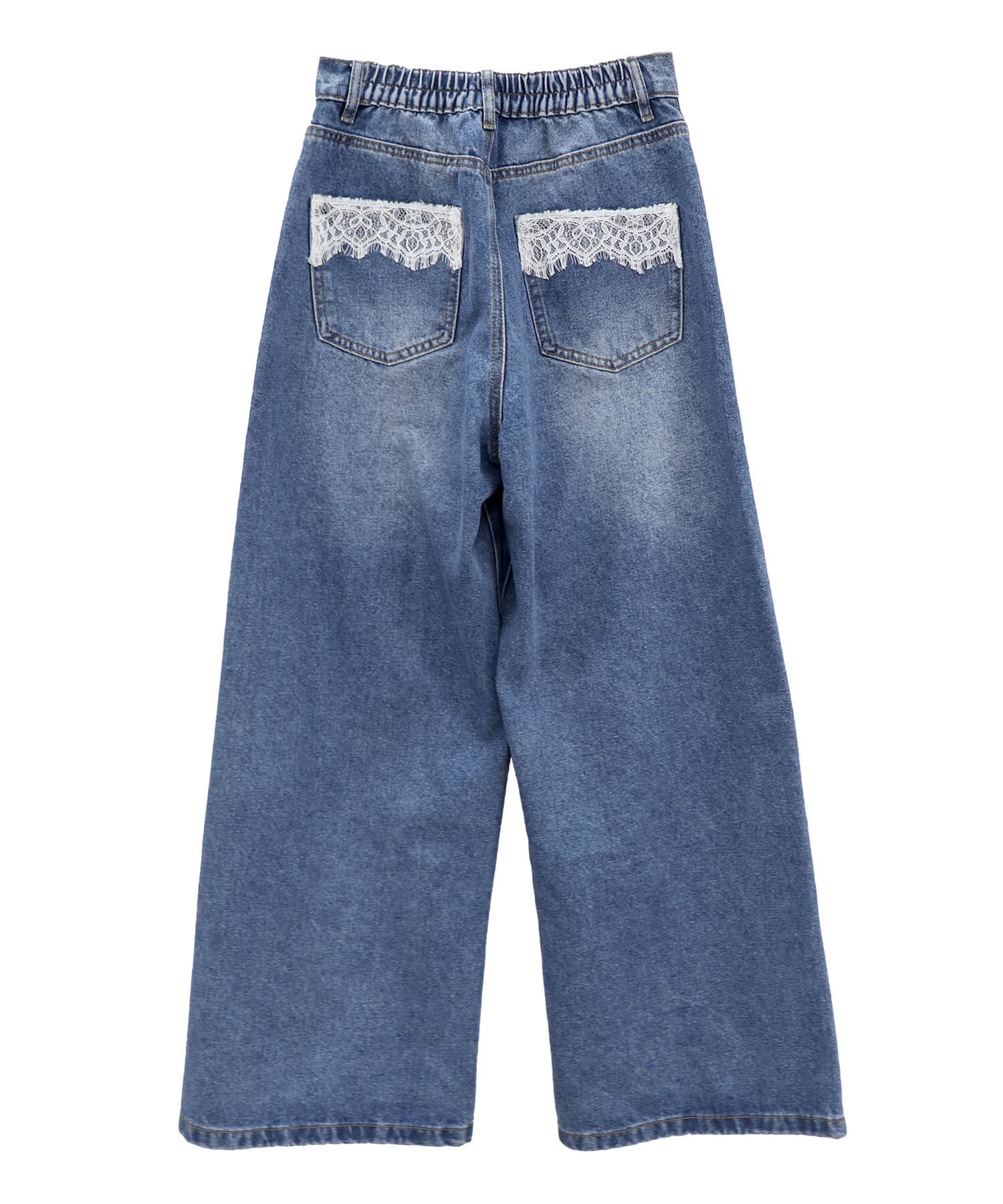 ジッパーポケット付きストレートレッグデニム ポケットレースストレートデニム | Pocket lace straight denim (isook